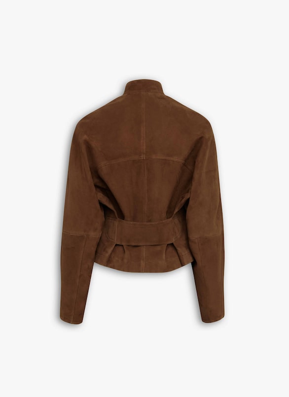 CHAQUETA REDONDA DE ANTE ALAÏA MARRÓN CHAQUETA REDONDA DE ANTE