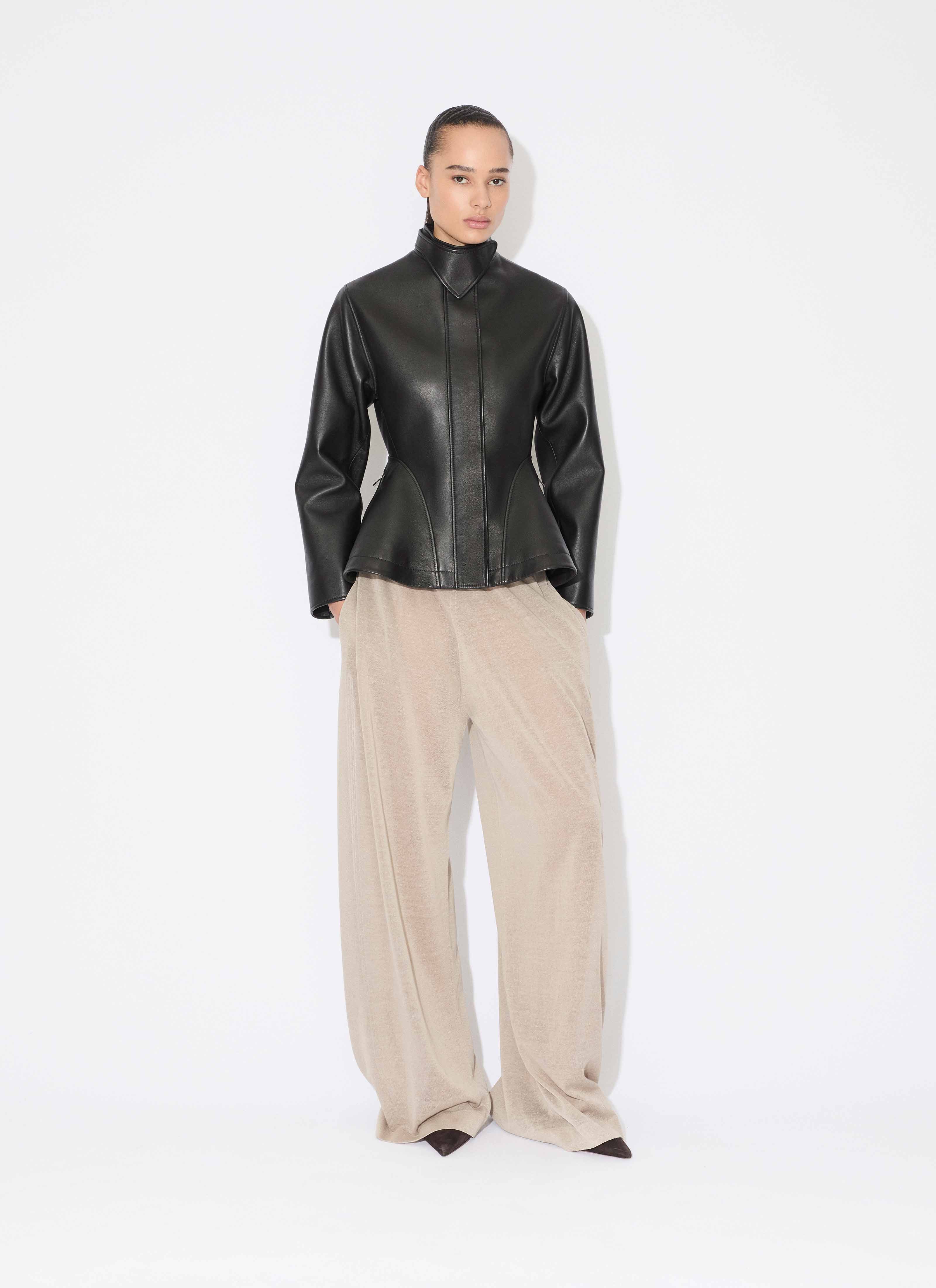 ALAÏA BLACK PEPLUM LEATHER JACKET