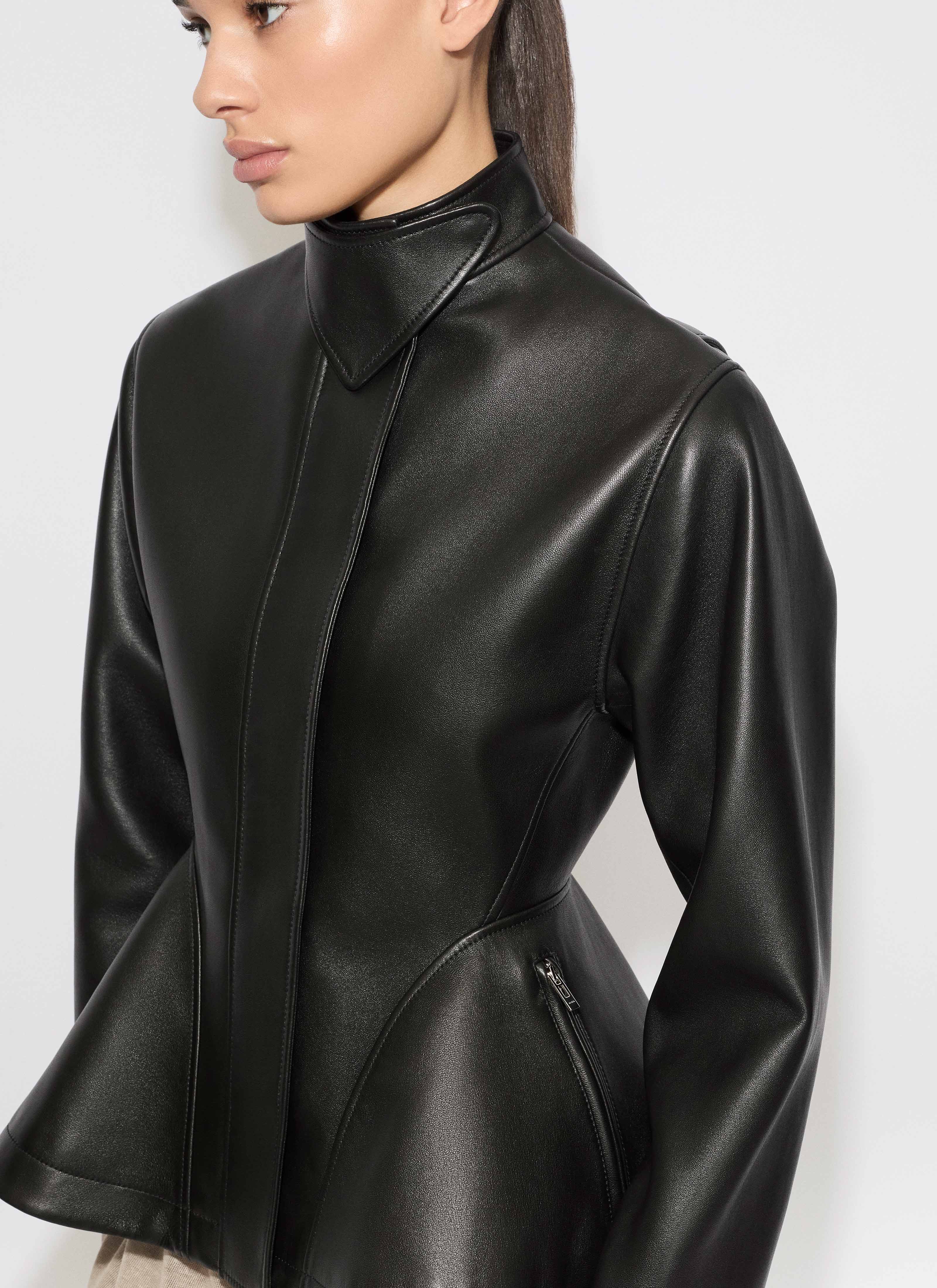 ALAÏA BLACK PEPLUM LEATHER JACKET