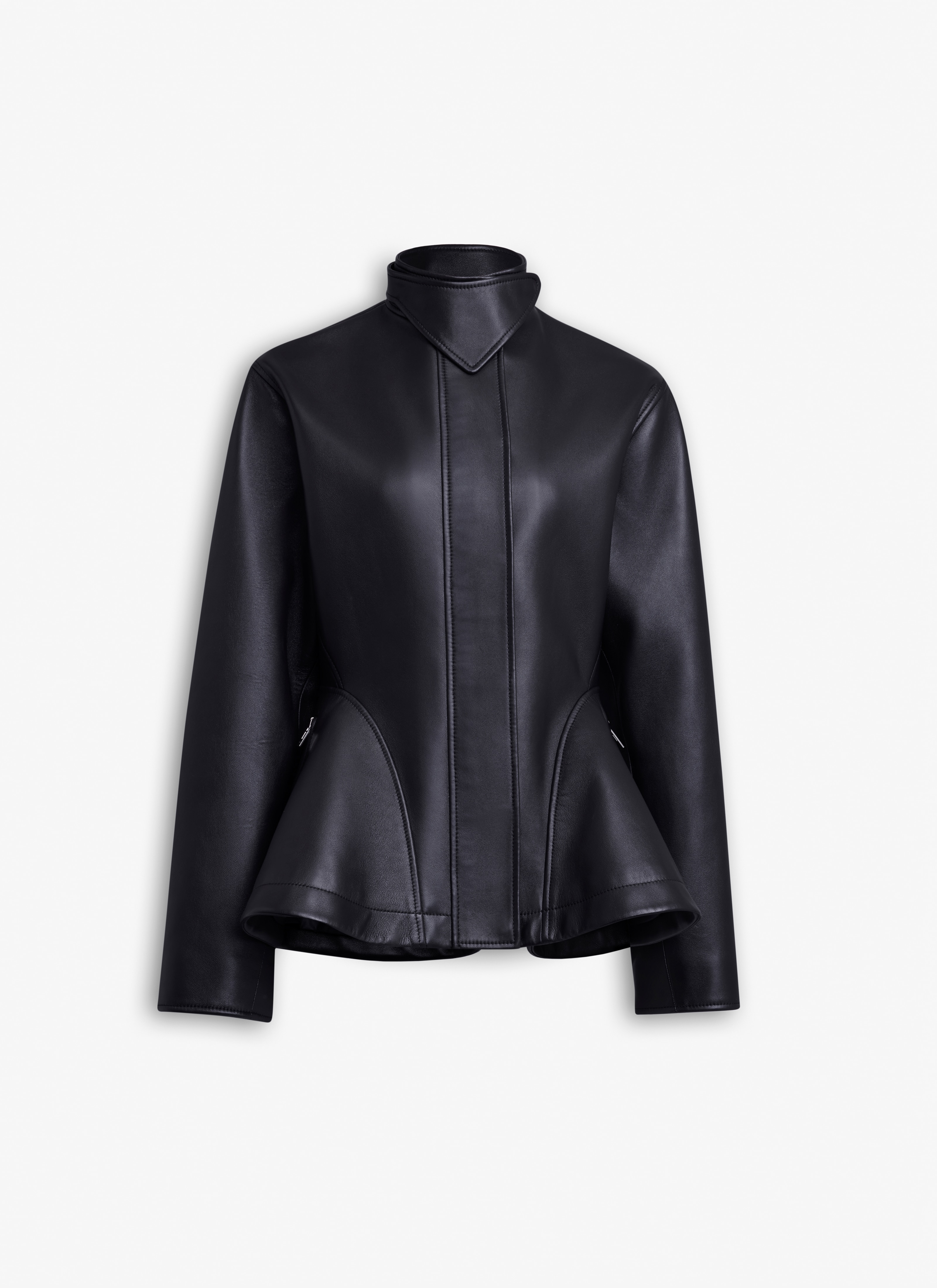 ALAÏA BLACK PEPLUM LEATHER JACKET