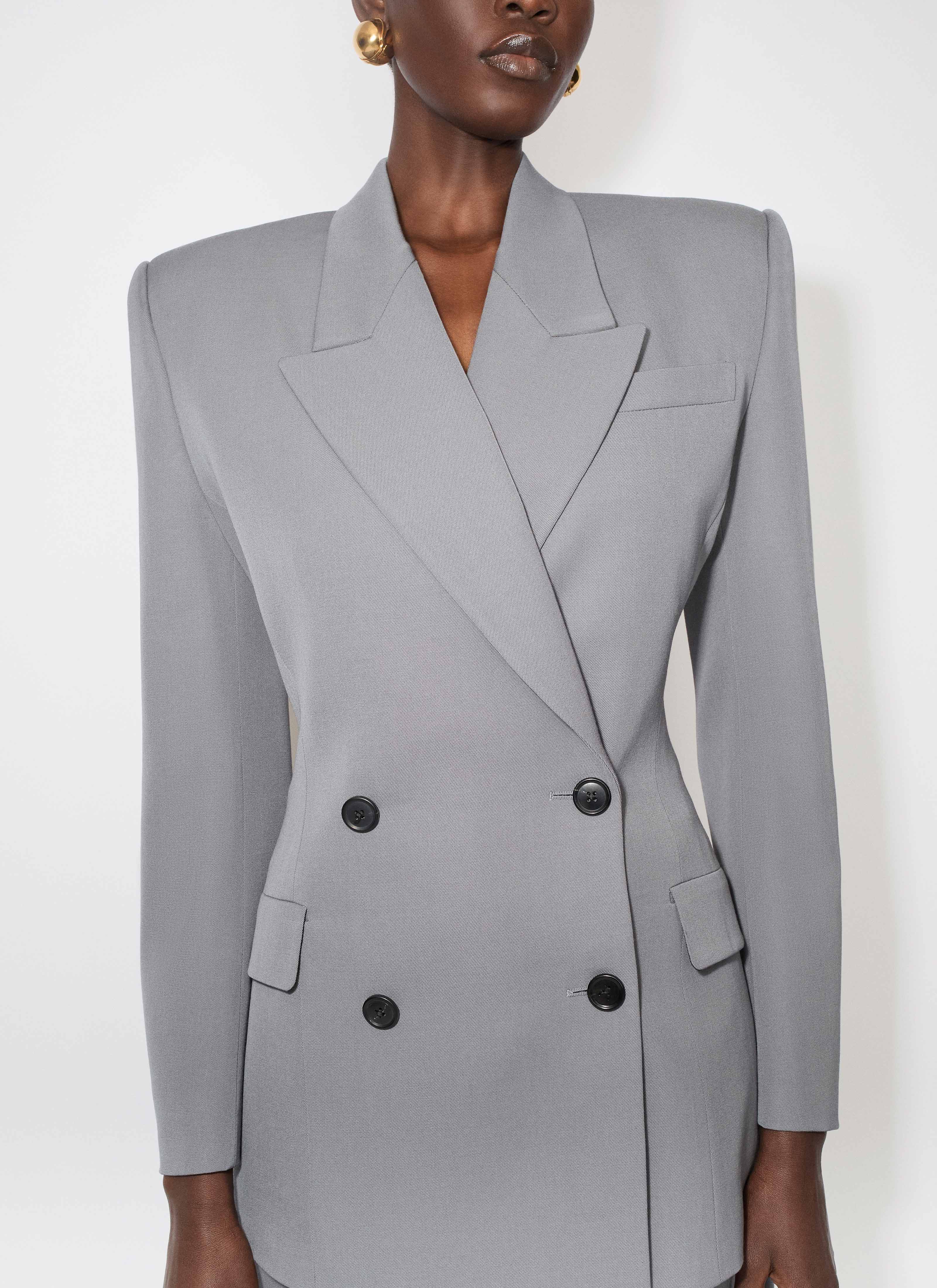 ALAÏA GRAY WOOL GABARDINE TAILORED JACKET