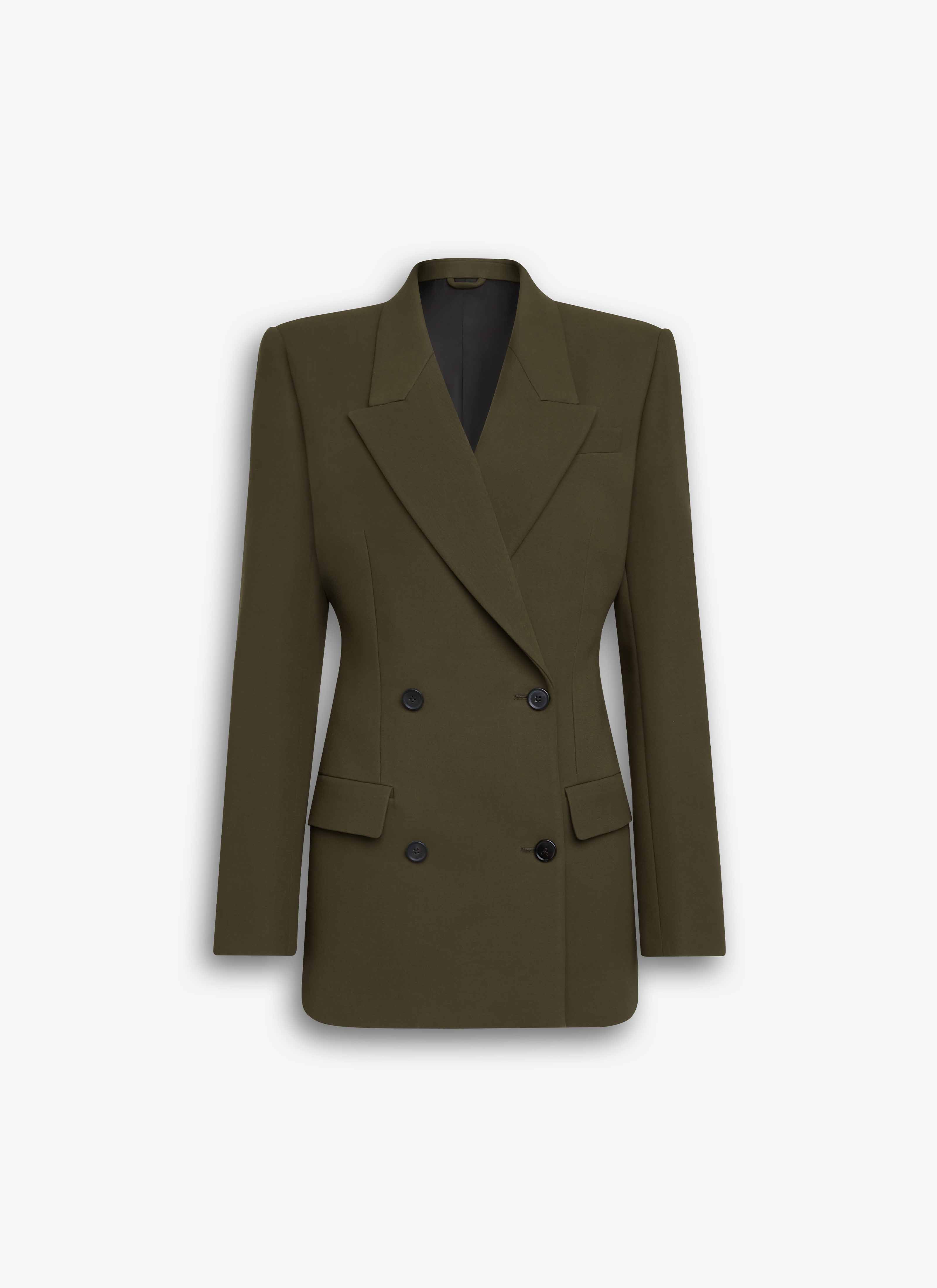 ALAÏA DARK GREEN WOOL GABARDINE TAILORED JACKET