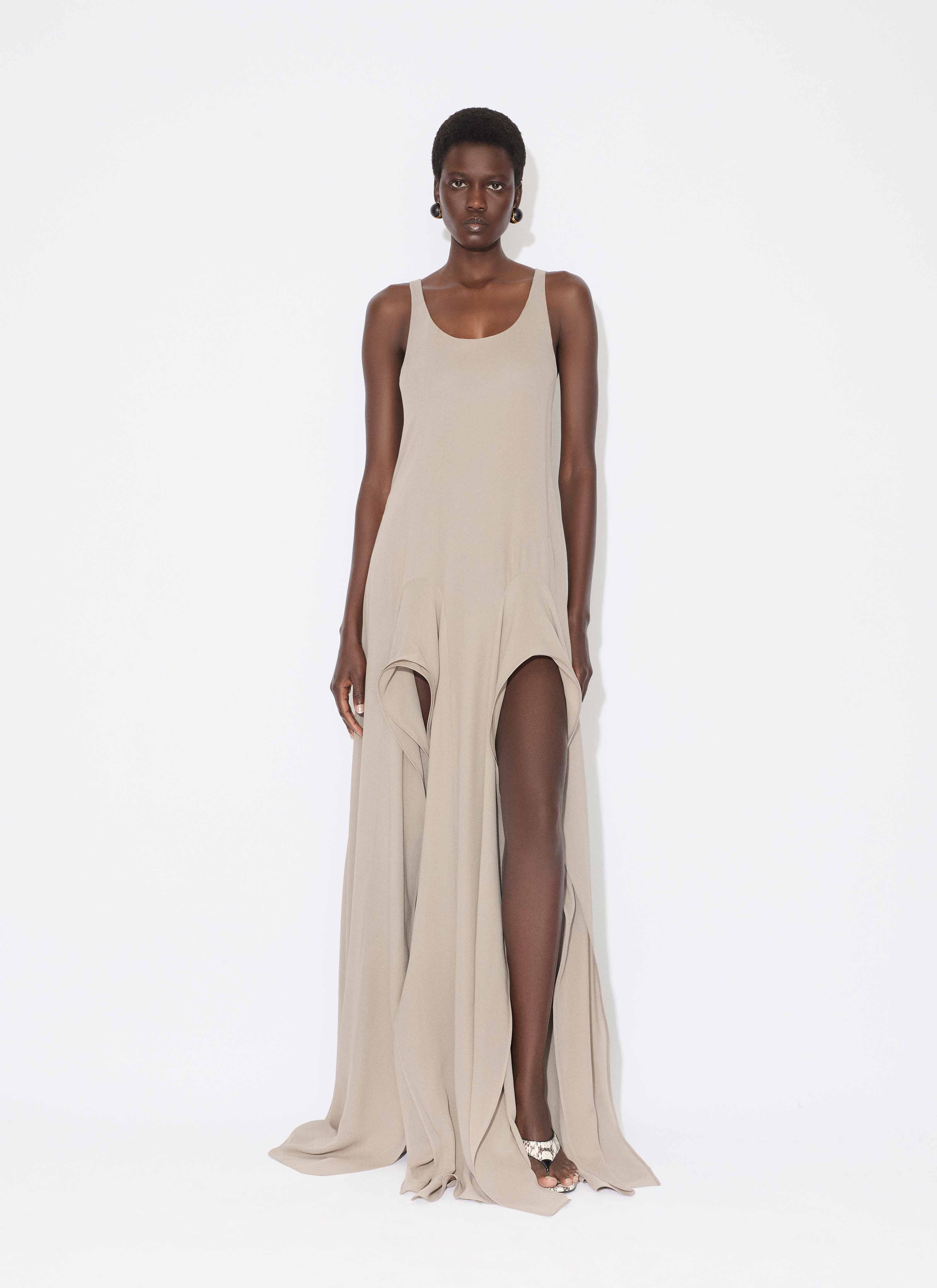 ALAÏA DOVE GRAY GEORGETTE RUFFLE DRESS