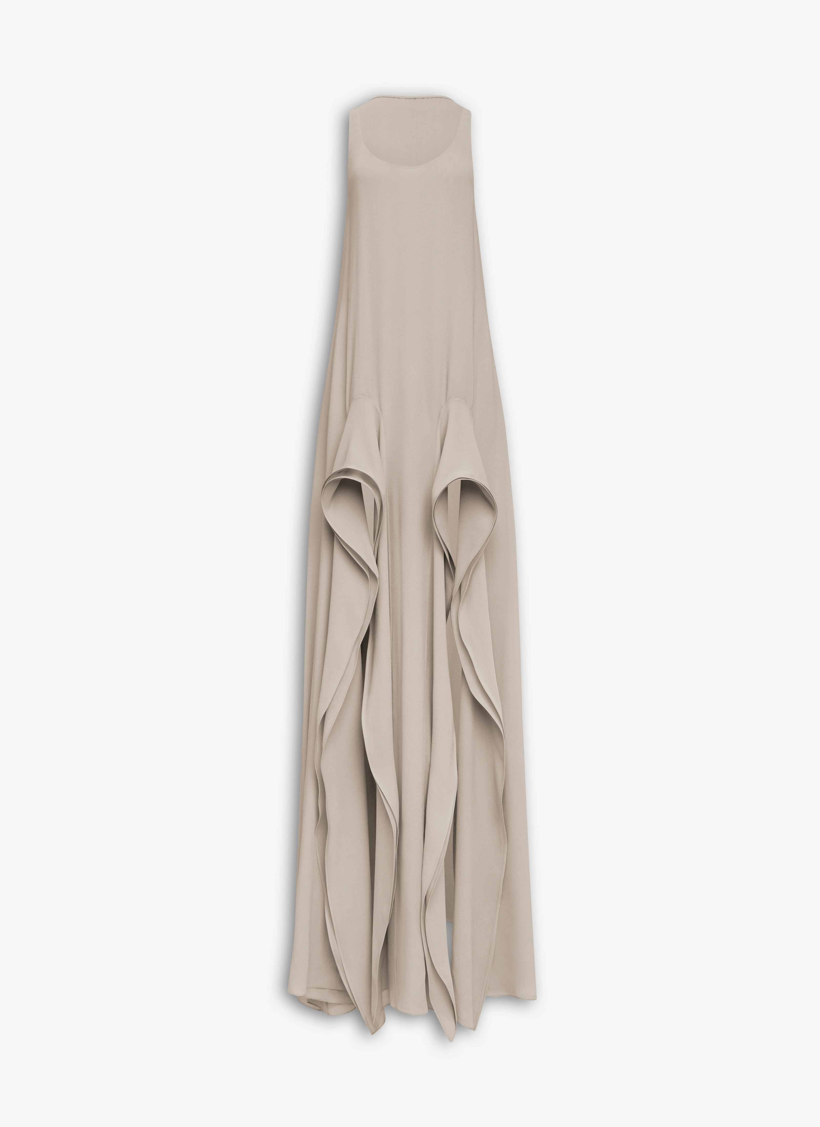 ALAÏA ABITO CON RUCHE IN GEORGETTE GRIGIO TORTORA