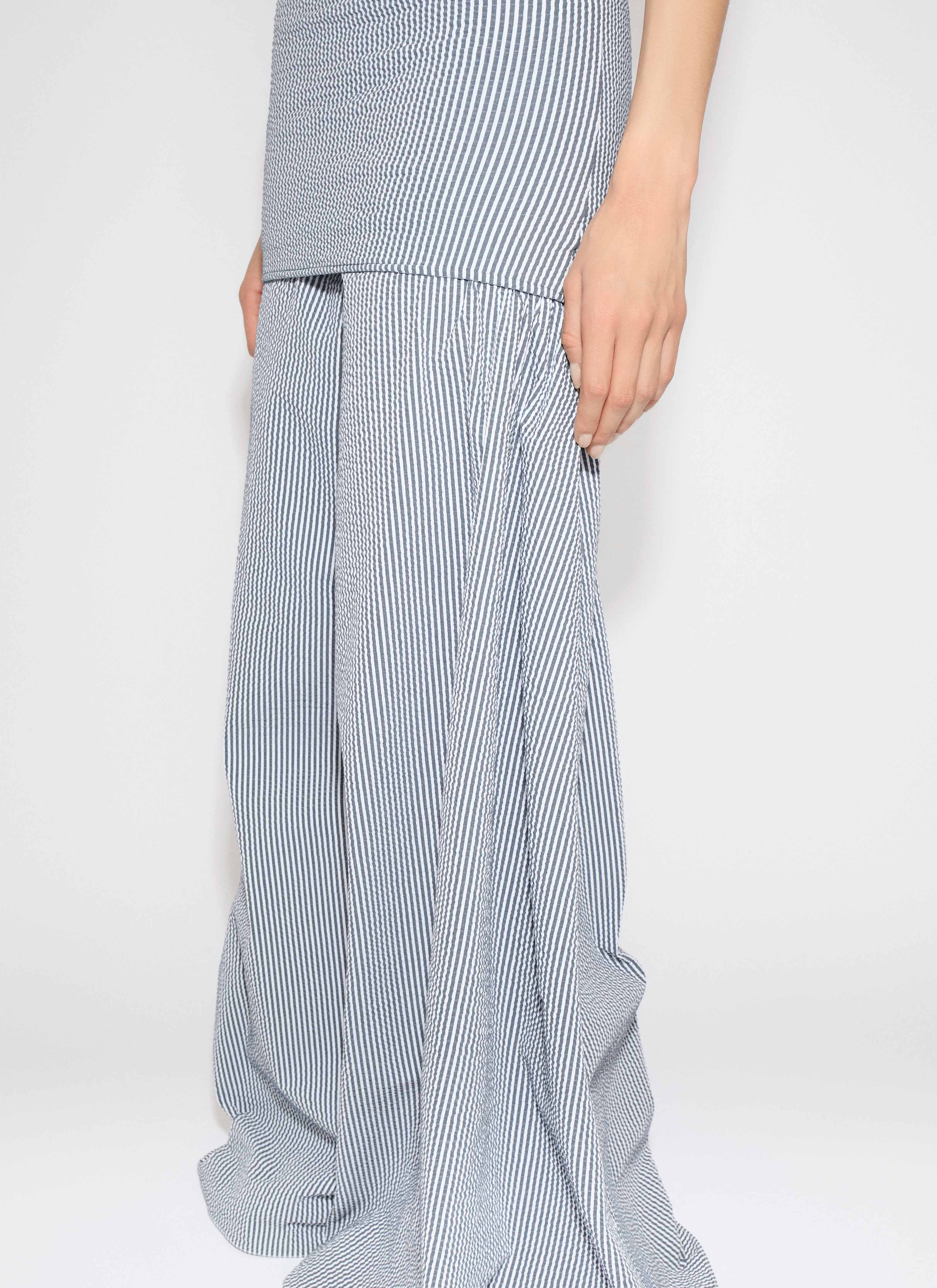 ALAÏA WHITE/BLUE STRIPED SEERSUCKER COTTON BUSTIER JUMPSUIT
