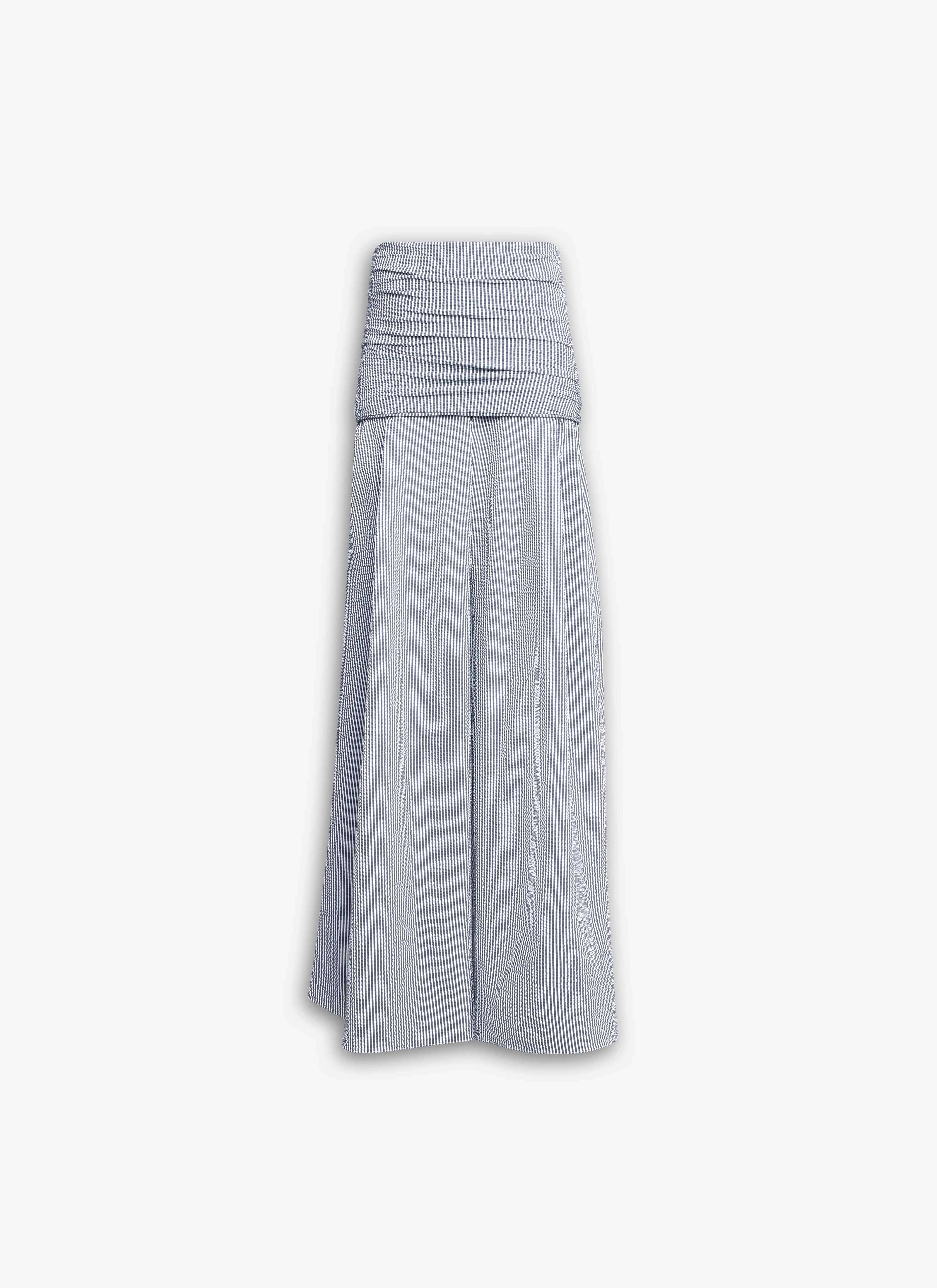ALAÏA WHITE/BLUE STRIPED SEERSUCKER COTTON BUSTIER JUMPSUIT