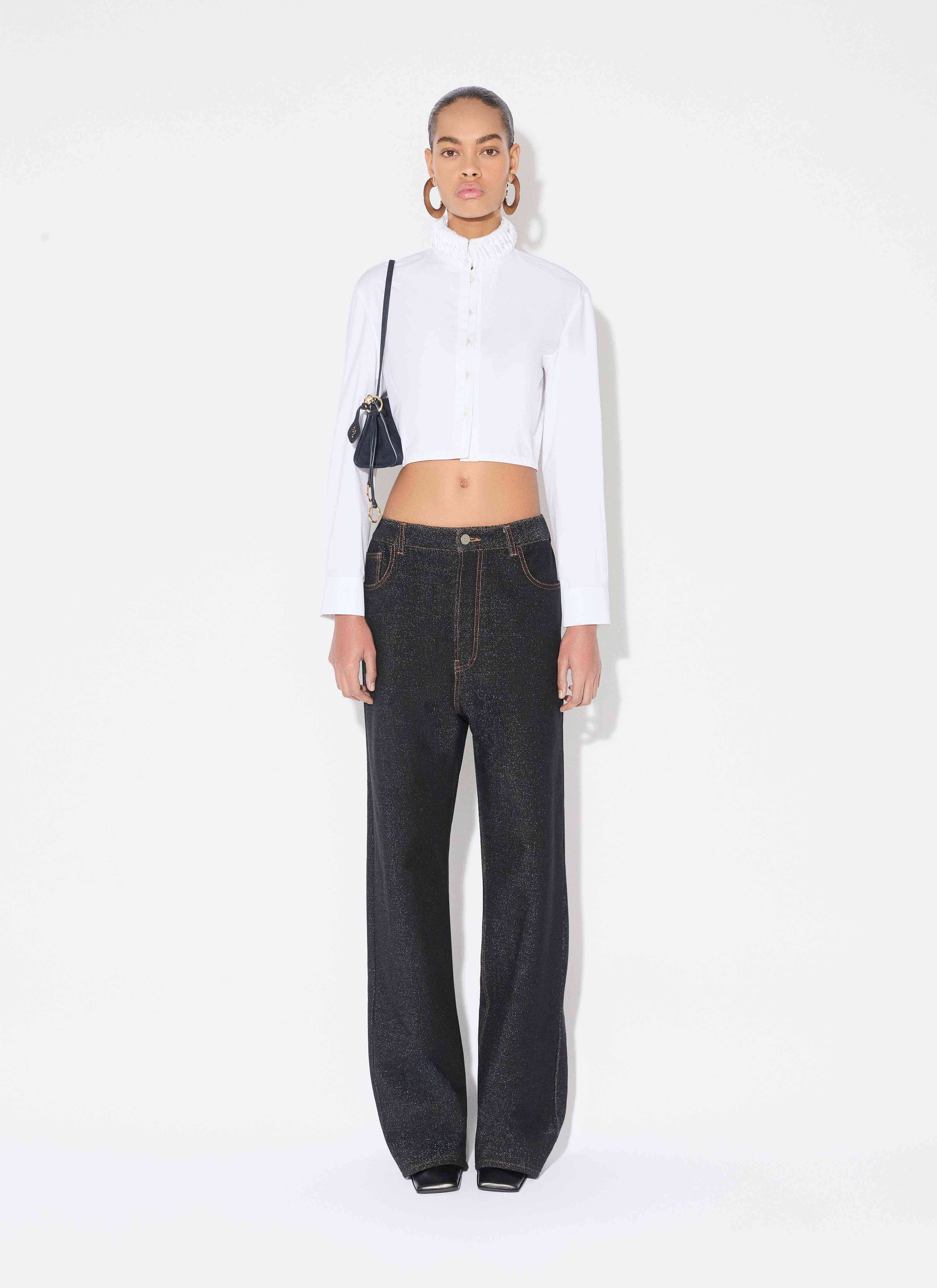 ALAÏA WHITE COTTON POPLIN CROPPED BLOUSE