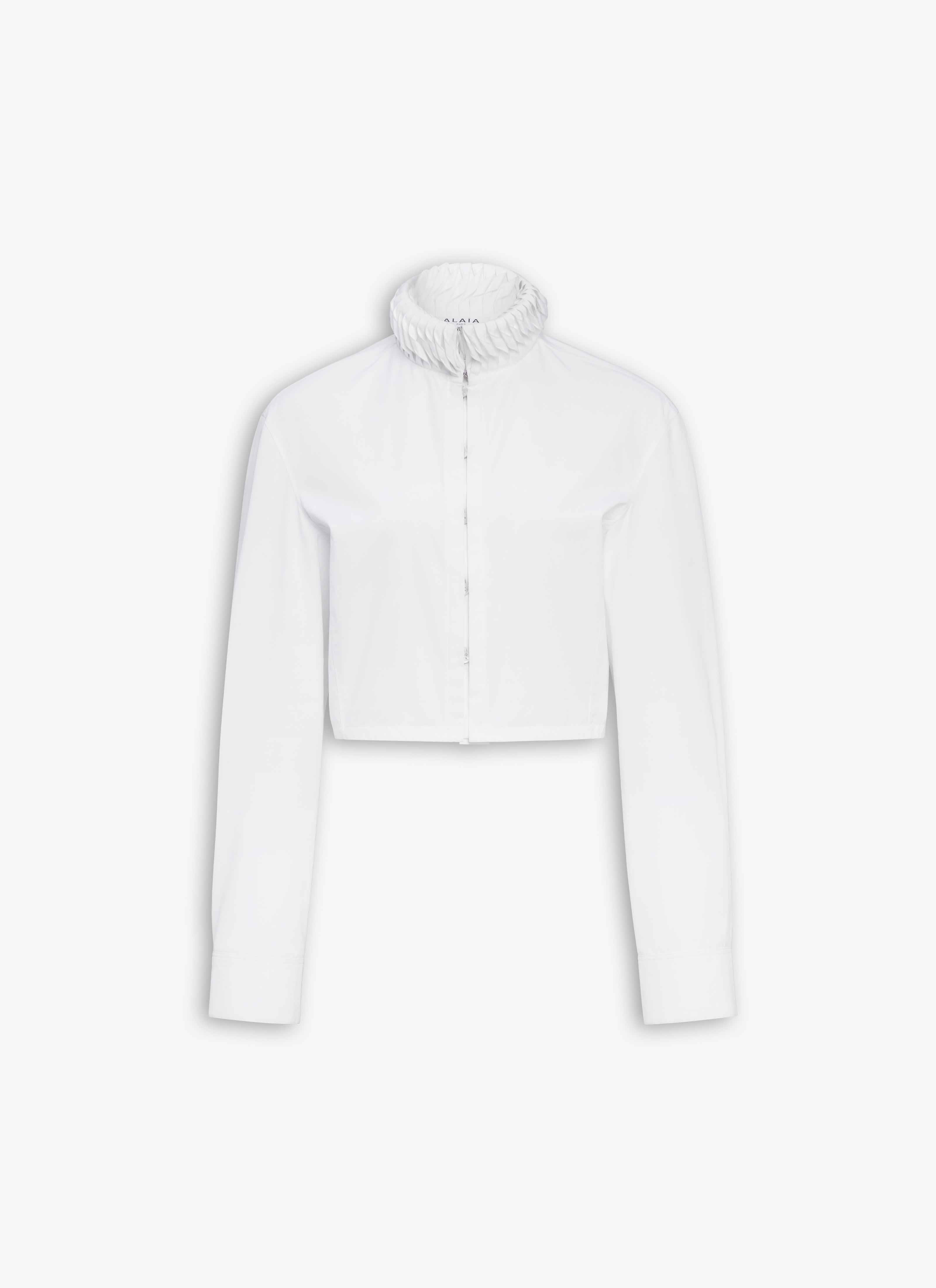 ALAÏA WHITE COTTON POPLIN CROPPED BLOUSE