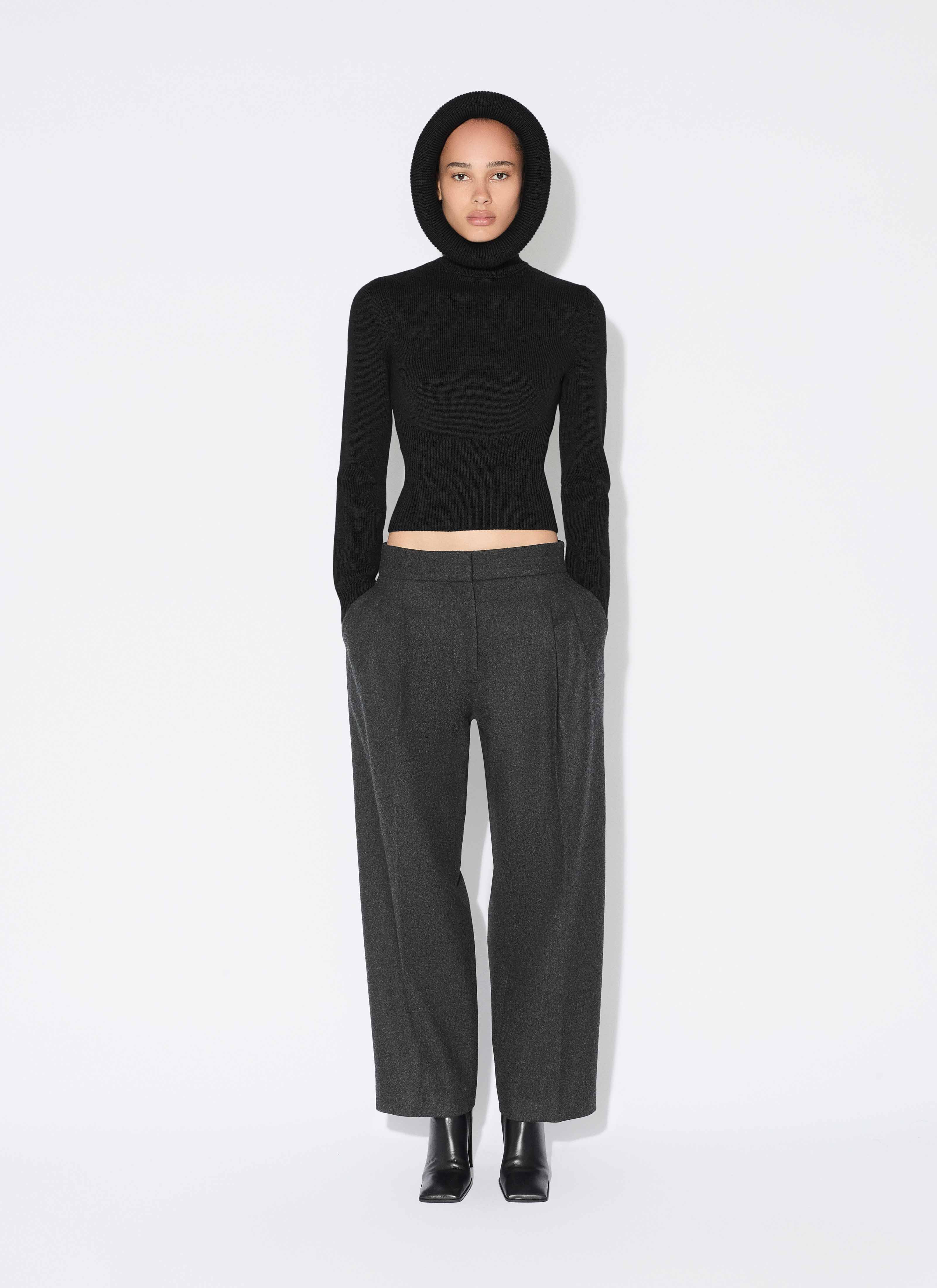 ALAÏA BLACK SCULPTURAL HOOD RIBBED KNIT JUMPER