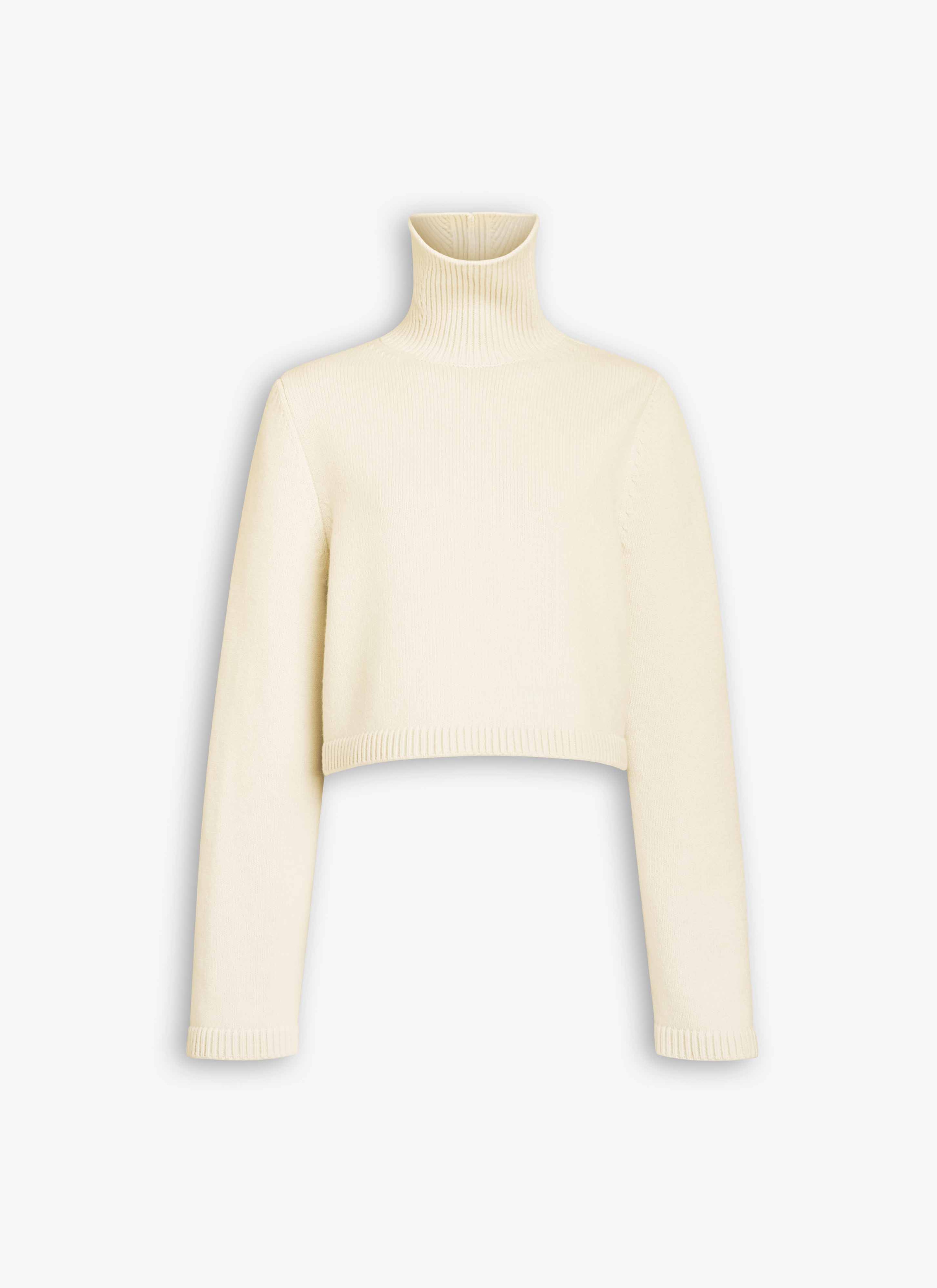 ALAÏA WHITE CASHMERE KNIT CROPPED JUMPER