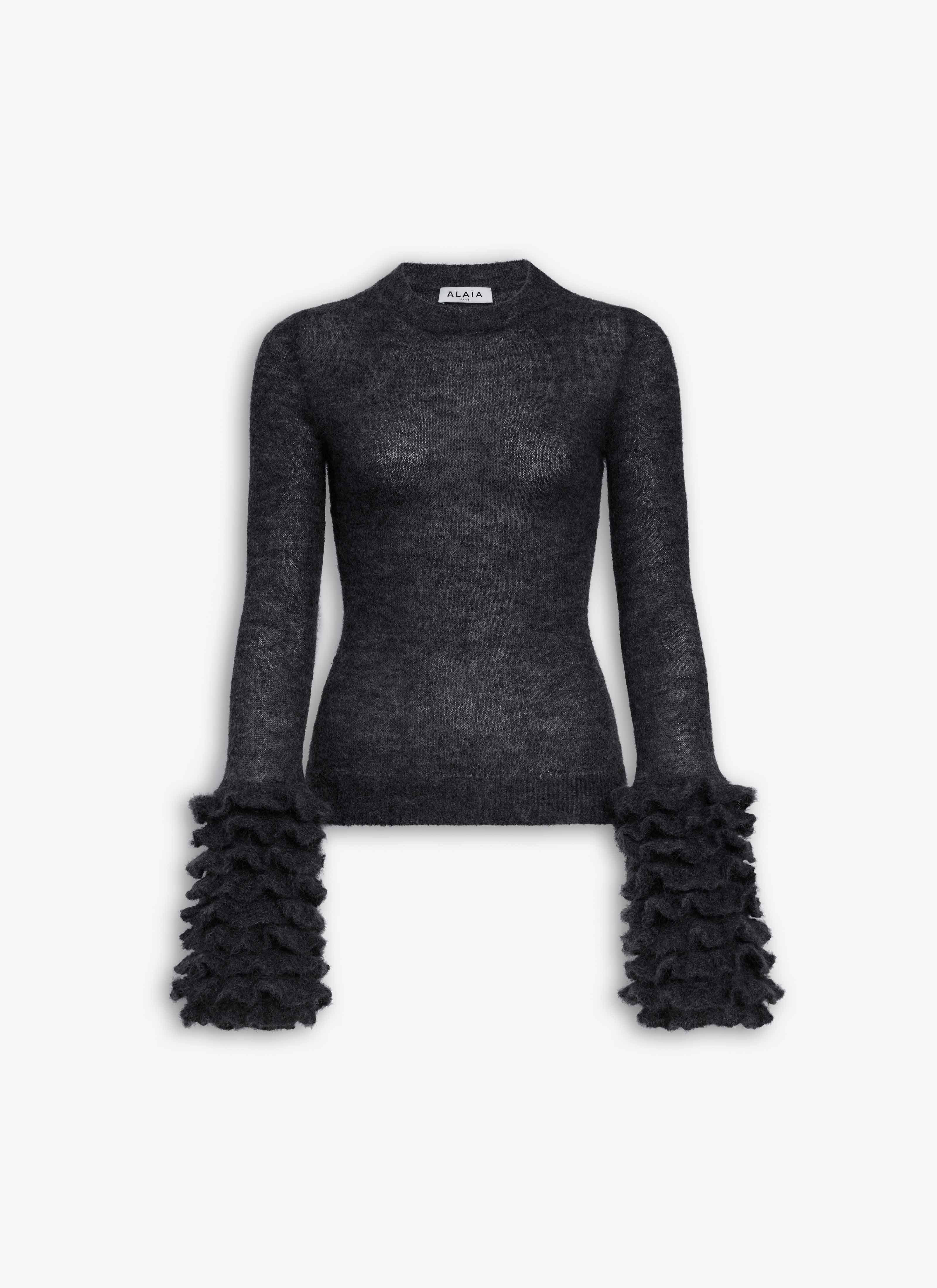 ALAÏA BLACK FRILLS MOHAIR KNIT JUMPER