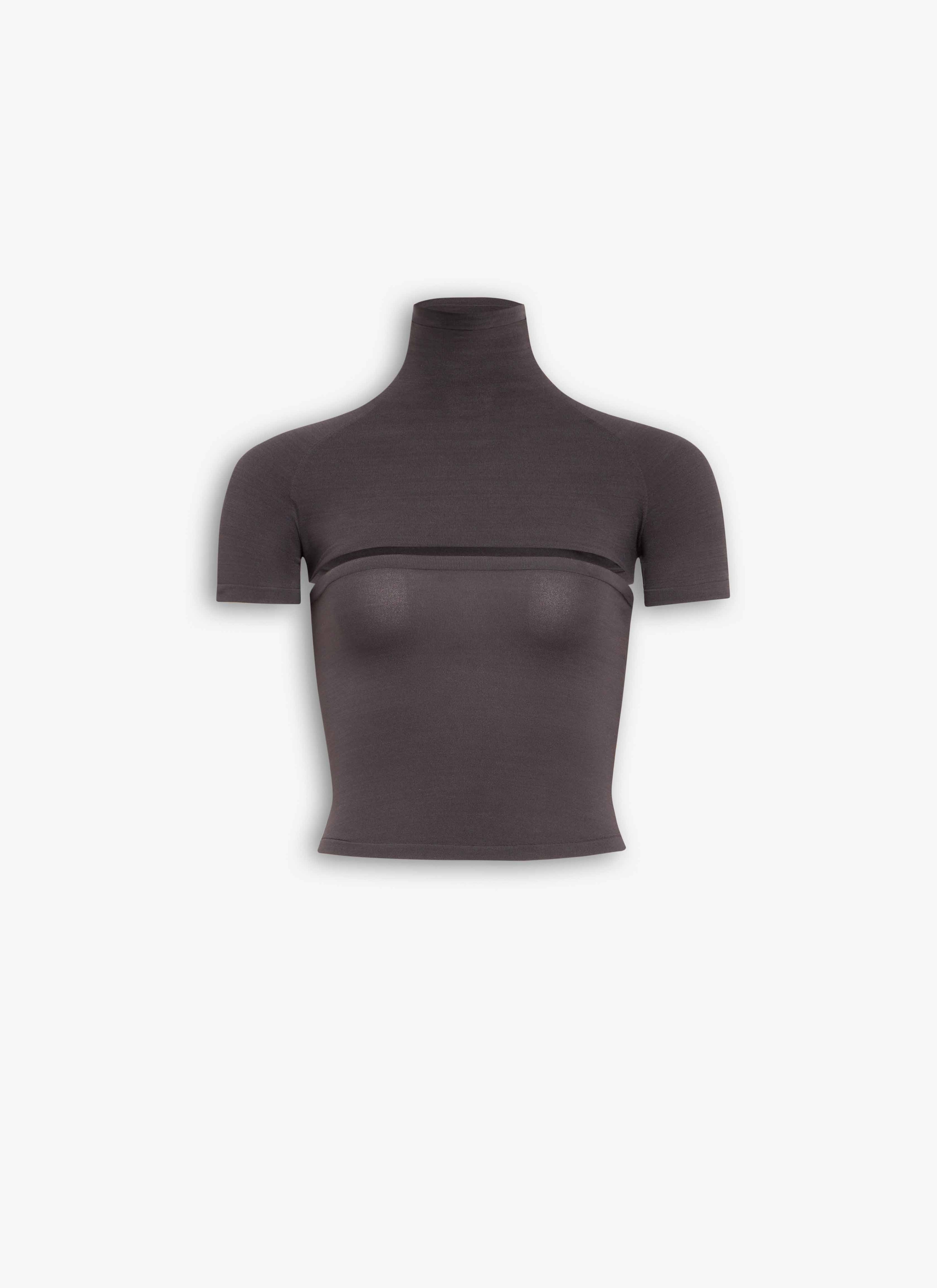 ALAÏA ANTHRACITE SECOND-SKIN KNIT CUT-OUT TOP