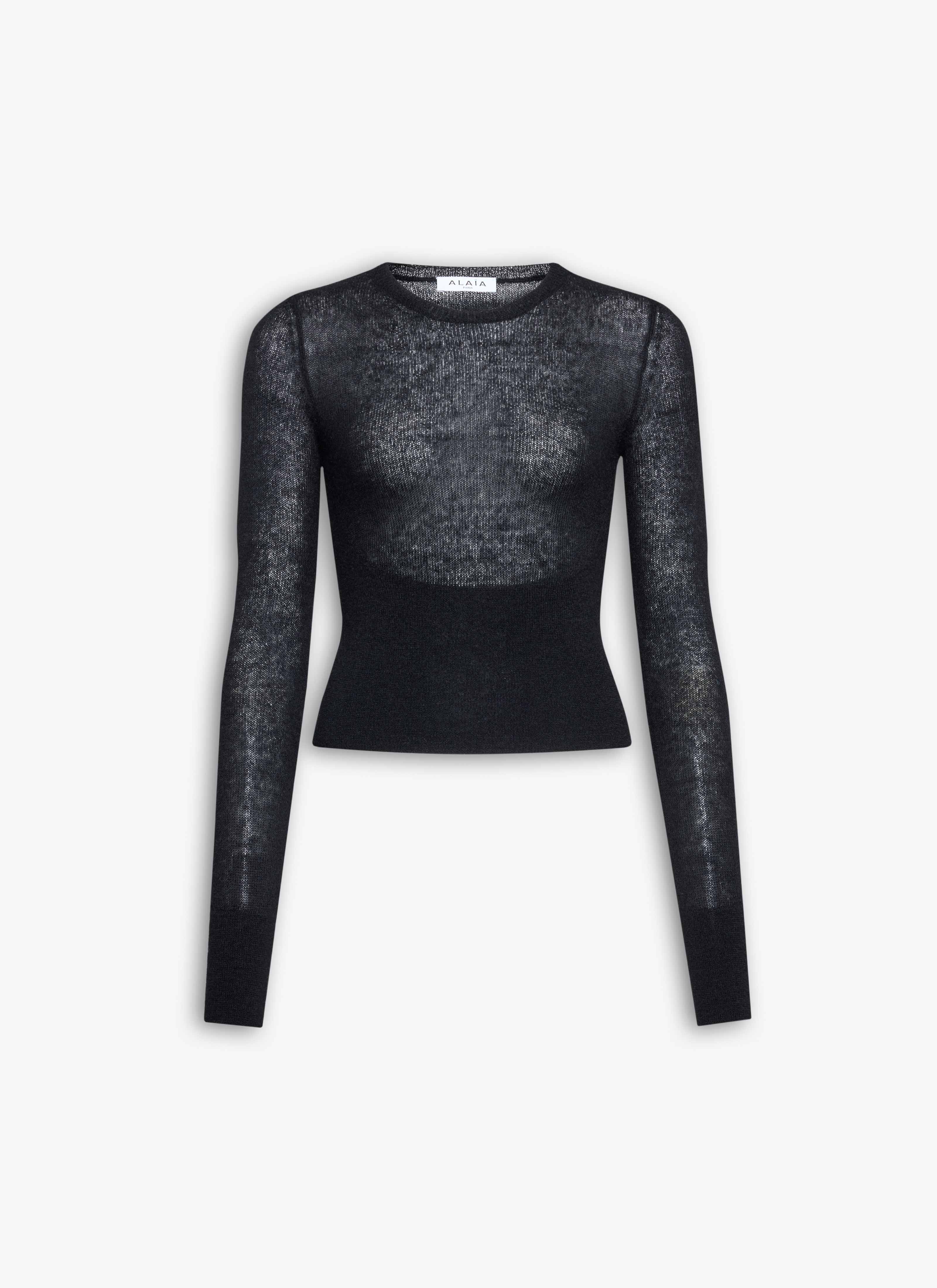 ALAÏA BLACK  MOHAIR KNIT CROPPED SWEATER