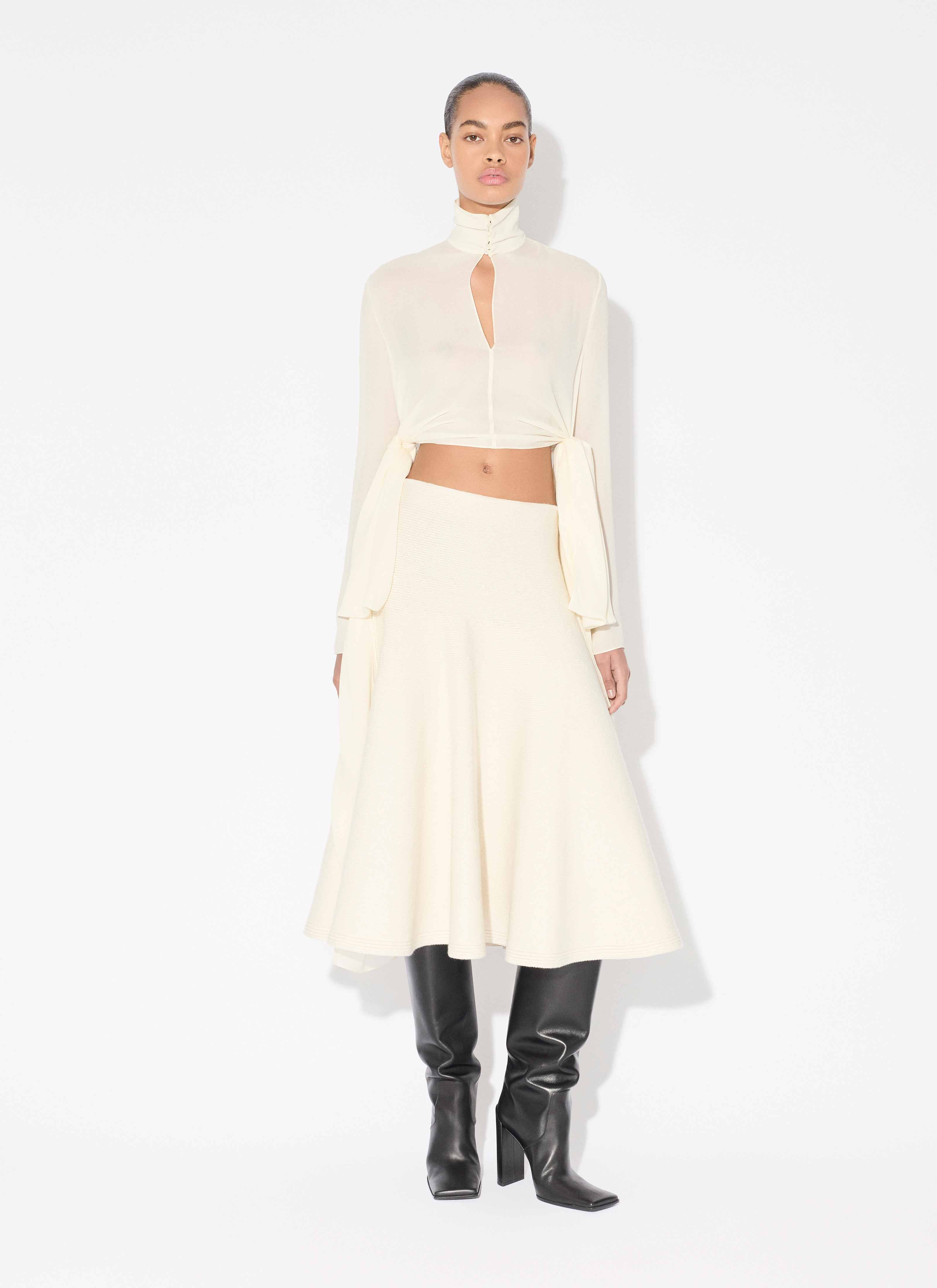 ALAÏA IVORY GEORGETTE BLOUSE WITH BOWS