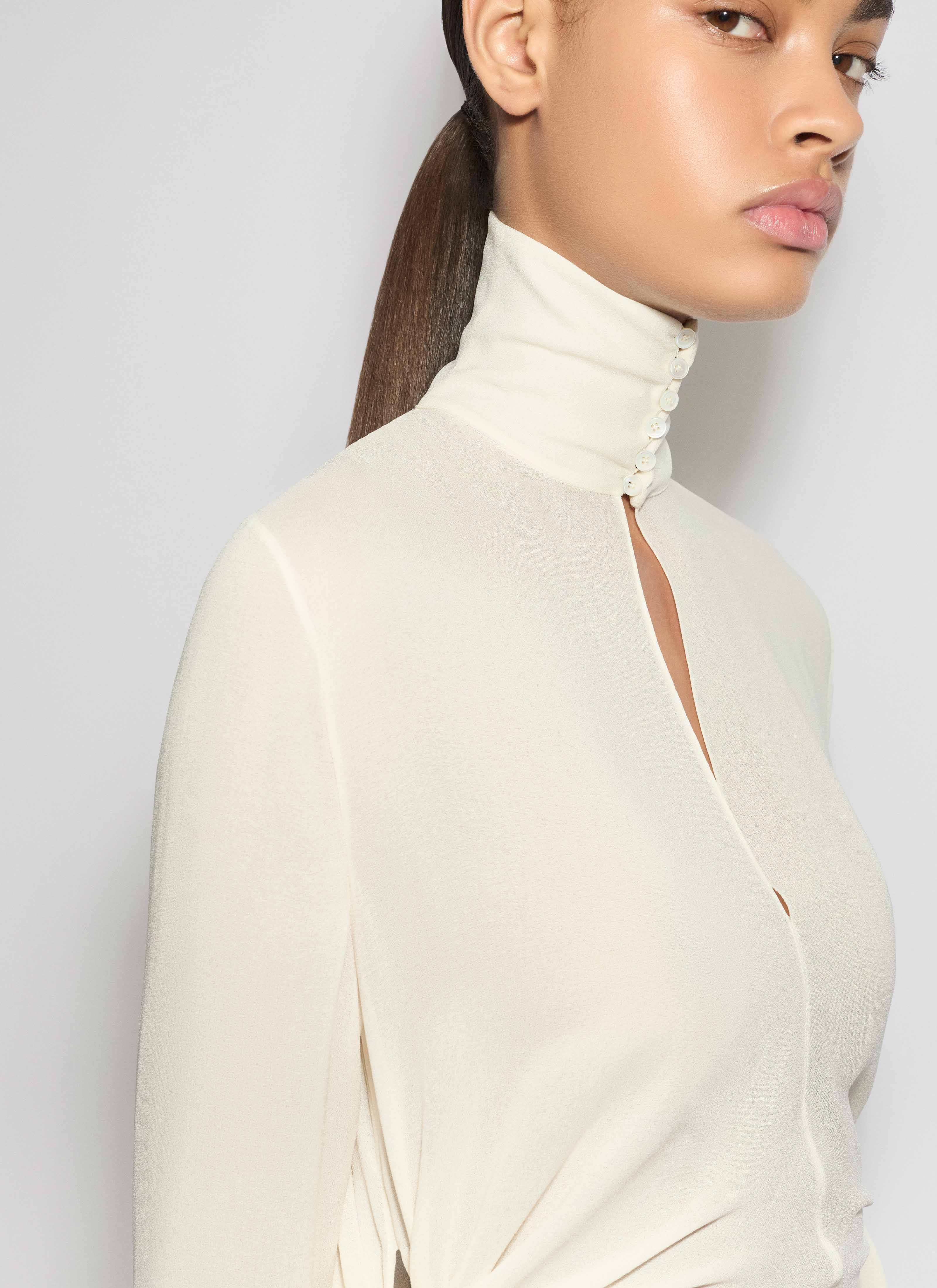 ALAÏA IVORY GEORGETTE BLOUSE WITH BOWS