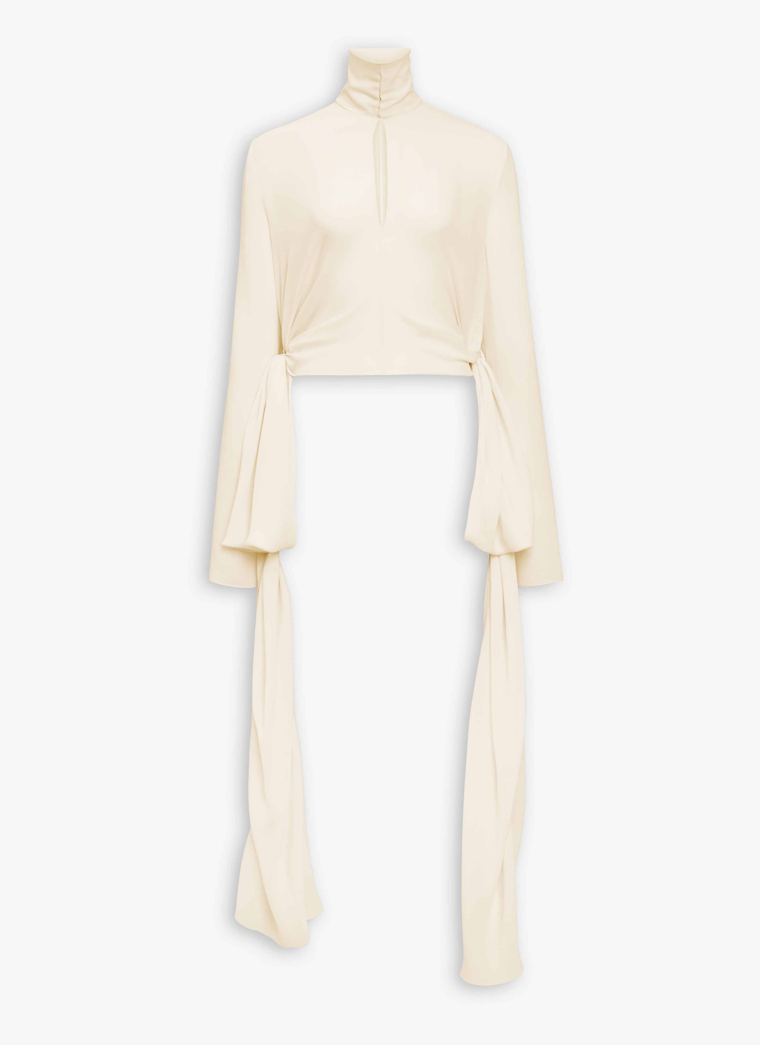 ALAÏA IVORY GEORGETTE BLOUSE WITH BOWS