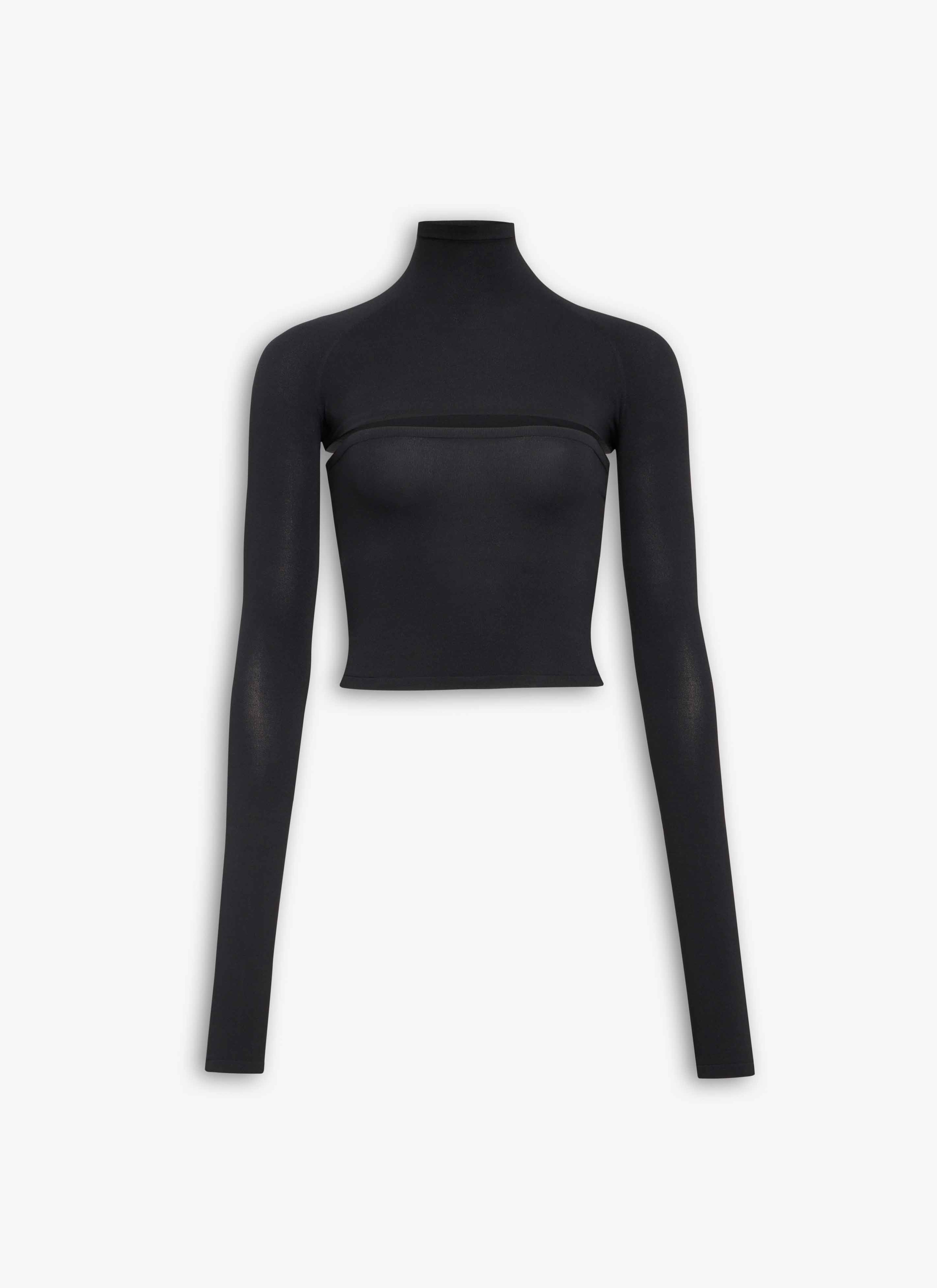 ALAÏA BLACK SECOND-SKIN KNIT CUT-OUT TOP