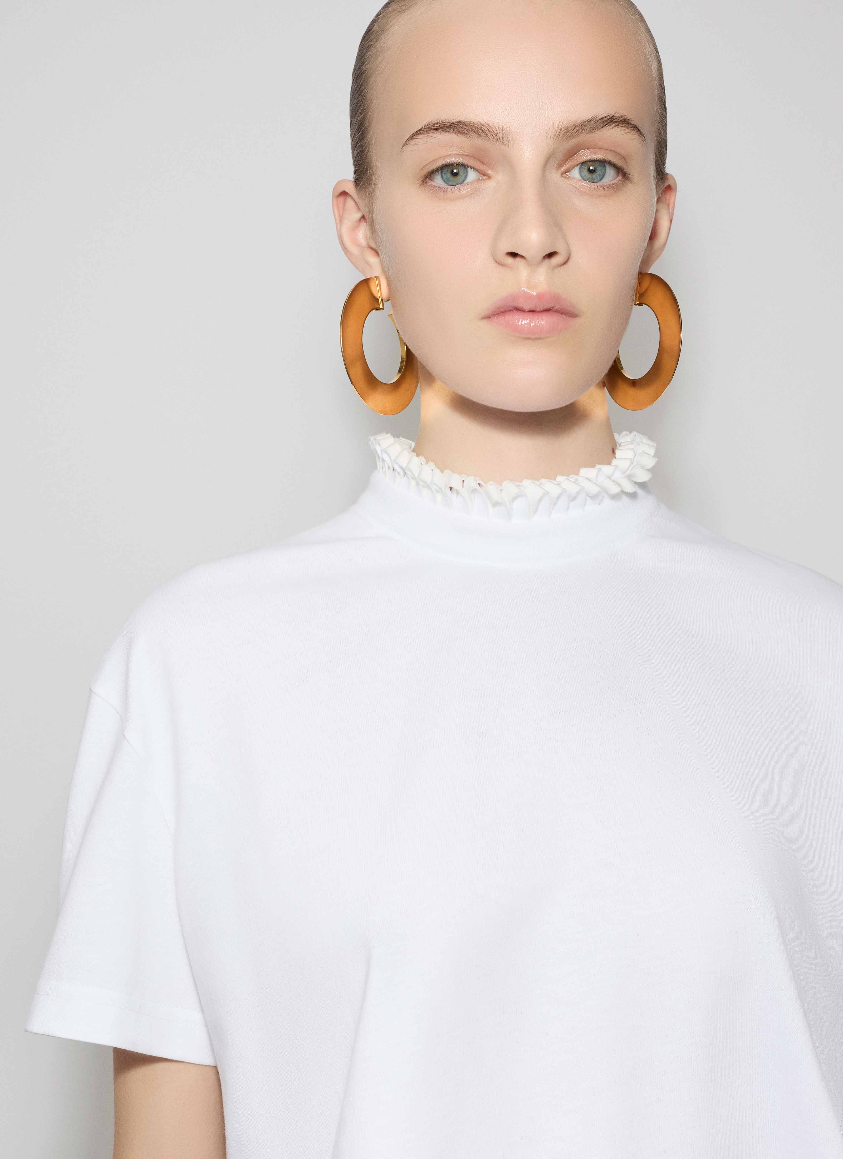 ALAÏA WHITE COTTON JERSEY CROPPED T-SHIRT