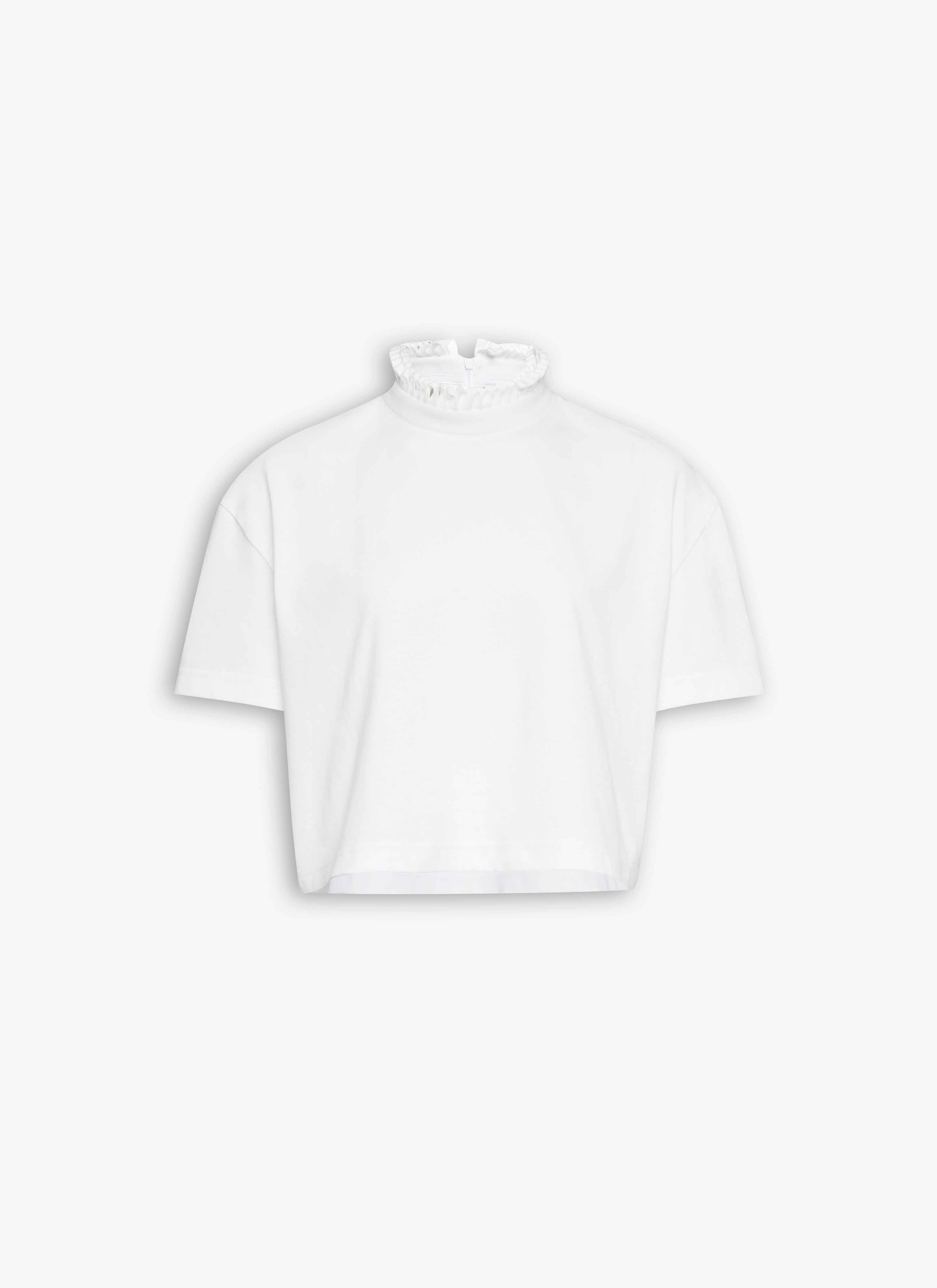 ALAÏA WHITE COTTON JERSEY CROPPED T-SHIRT