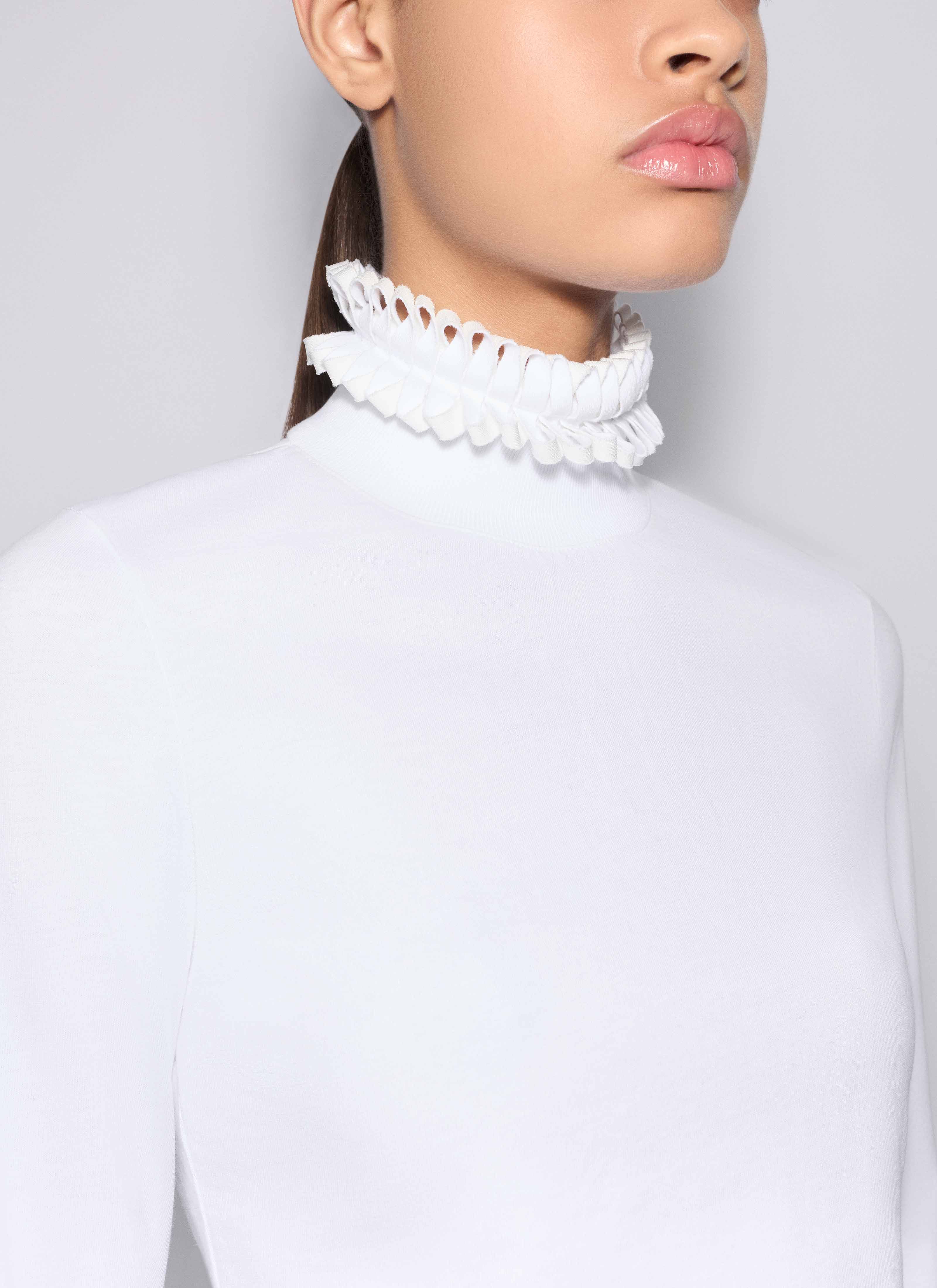 ALAÏA WHITE COTTON JERSEY CROPPED T-SHIRT