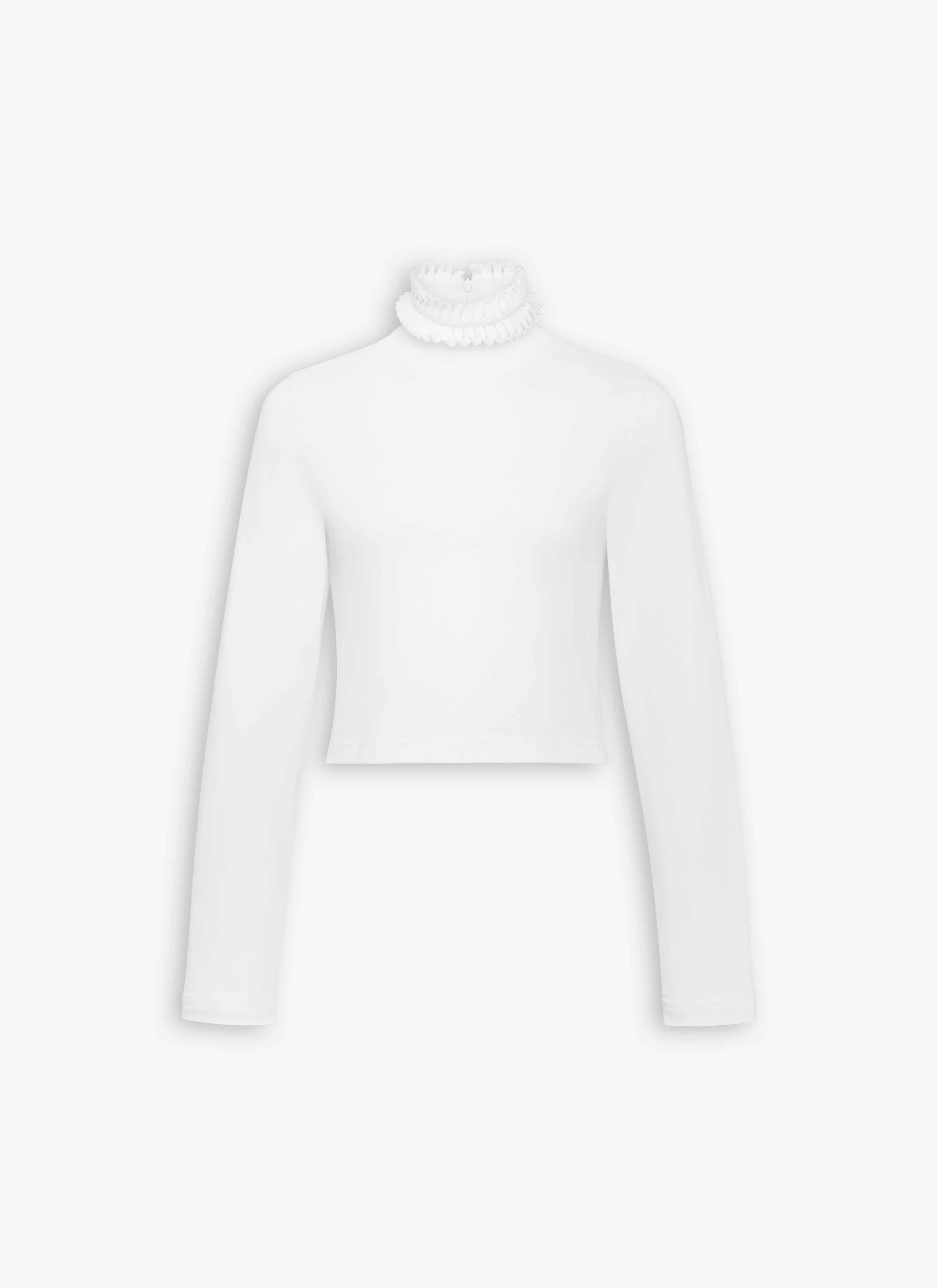 ALAÏA WHITE COTTON JERSEY CROPPED T-SHIRT