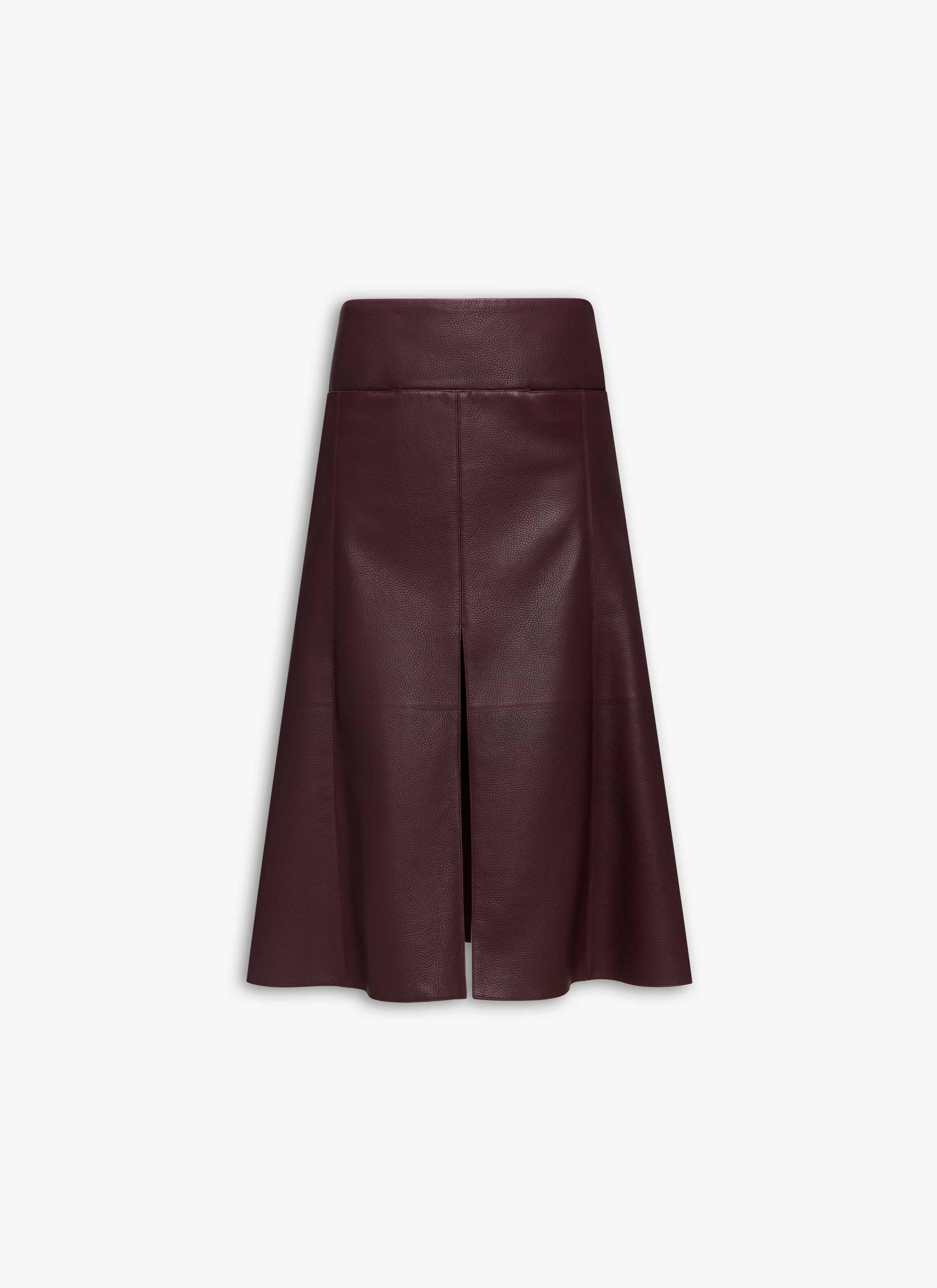 ALAÏA PLUM LEATHER SLIT SKIRT