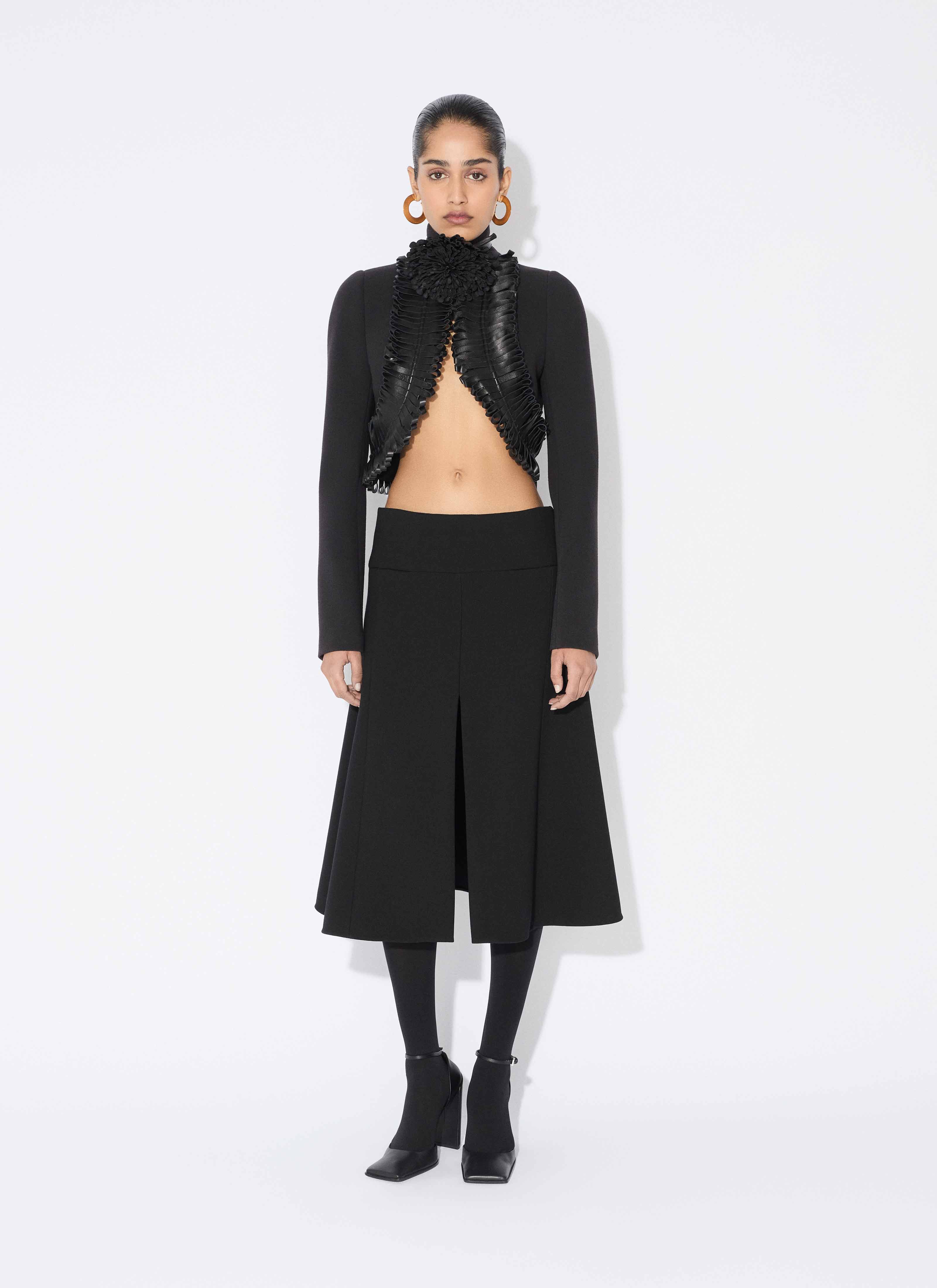 ALAÏA BLACK STRETCH WOOL SLIT SKIRT