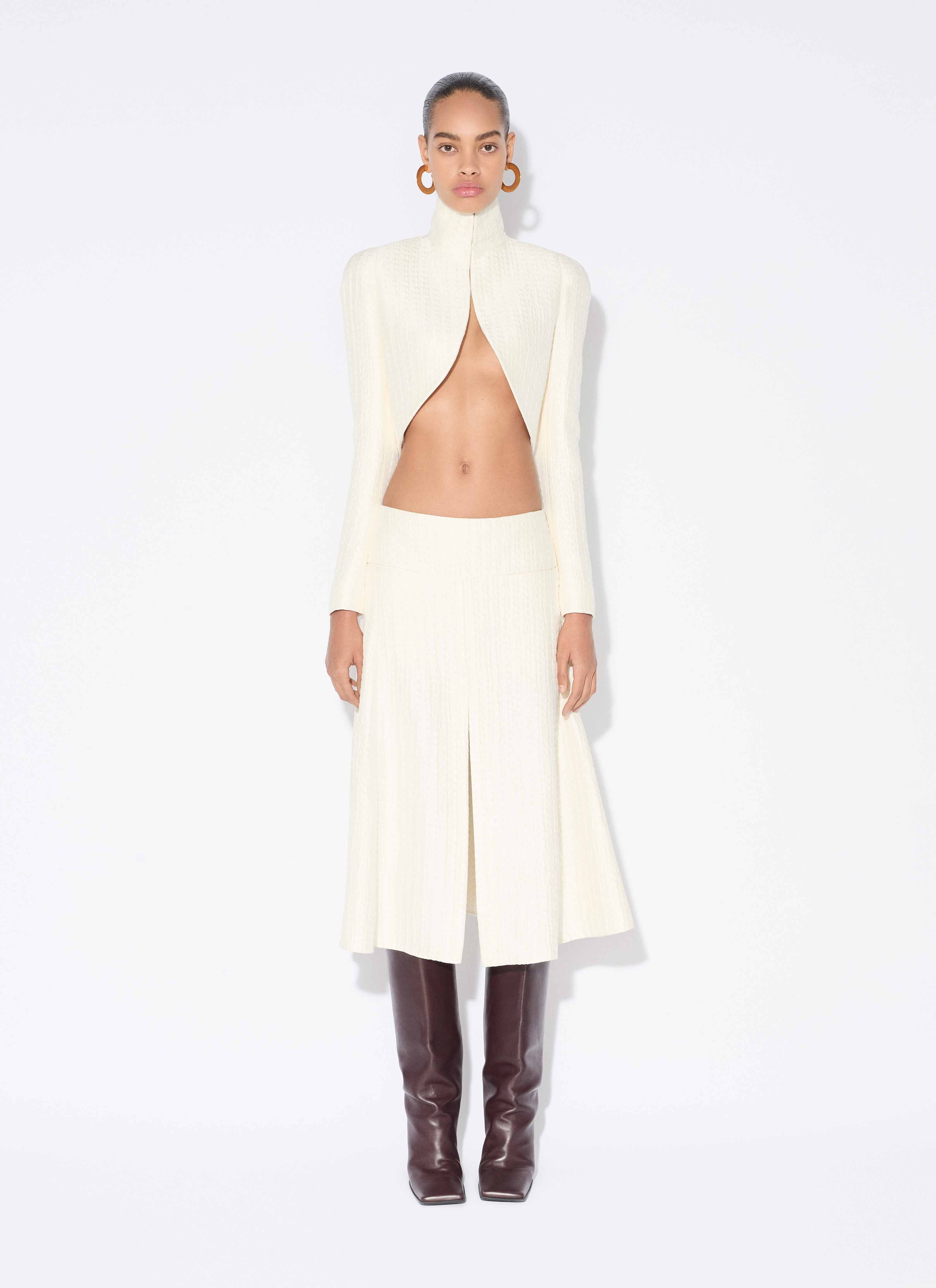 ALAÏA IVORY SILK SLIT SKIRT