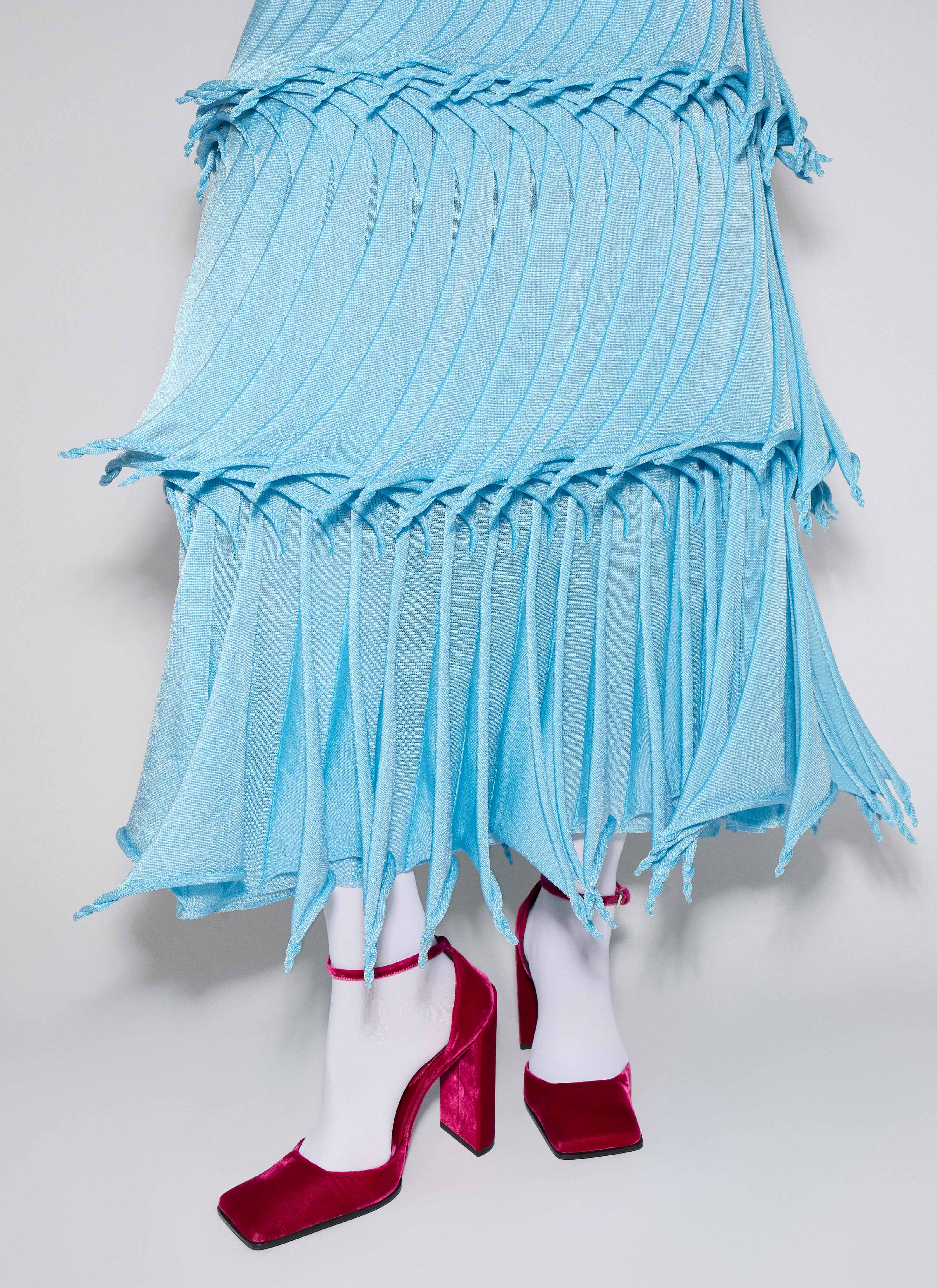 ALAÏA GLACIER BLUE CUPS NYLON KNIT TAPERED SKIRT