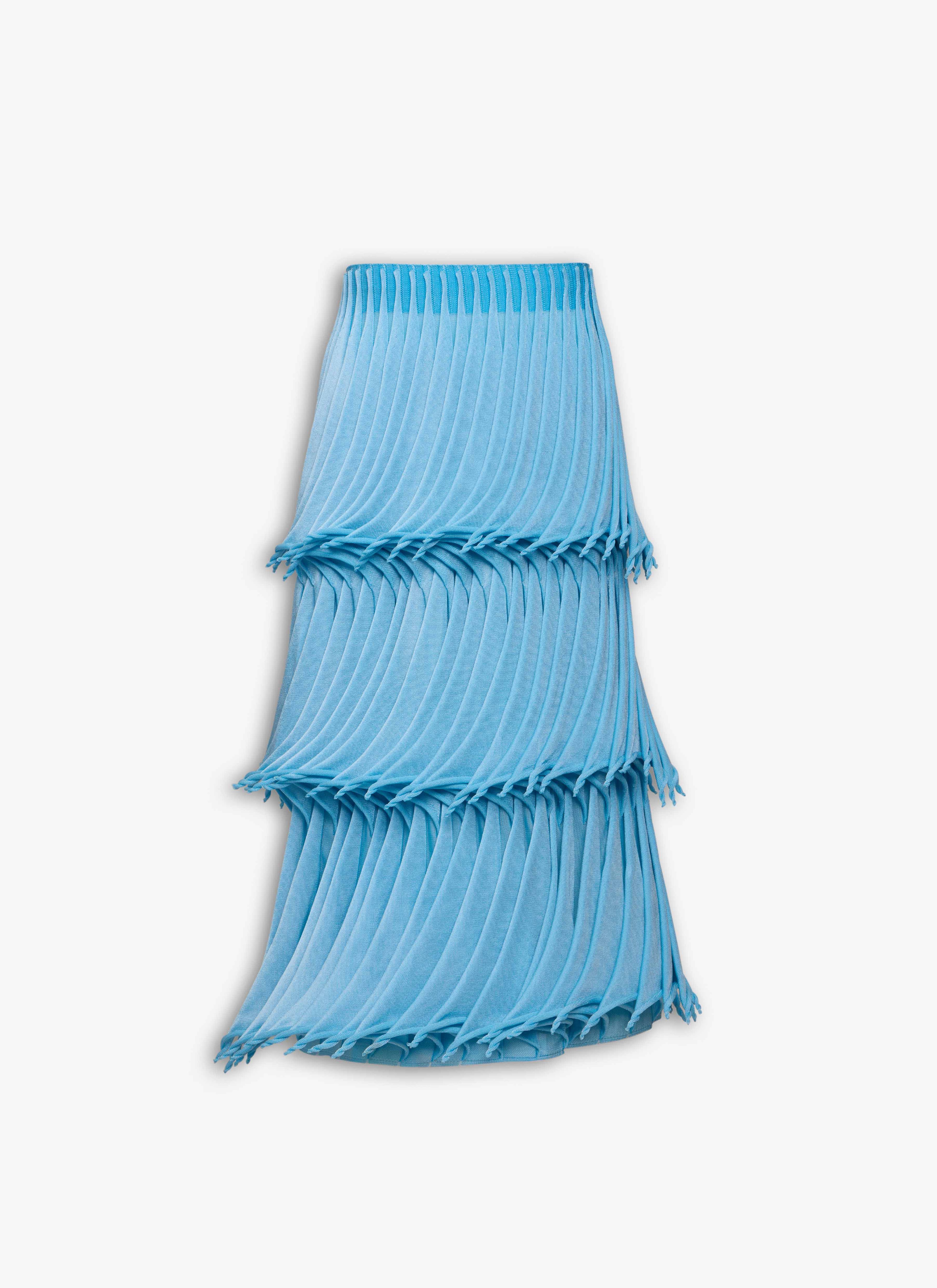 ALAÏA GLACIER BLUE CUPS NYLON KNIT TAPERED SKIRT