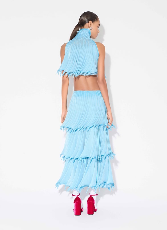 CUPS NYLON KNIT TAPERED SKIRT ALAÏA GLACIER BLUE CUPS NYLON KNIT TAPERED SKIRT