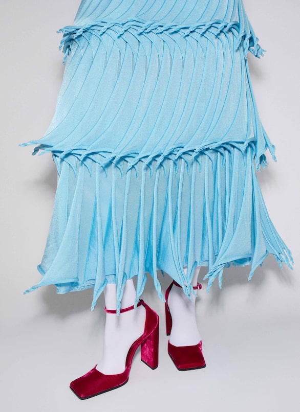 CUPS NYLON KNIT TAPERED SKIRT ALAÏA GLACIER BLUE CUPS NYLON KNIT TAPERED SKIRT