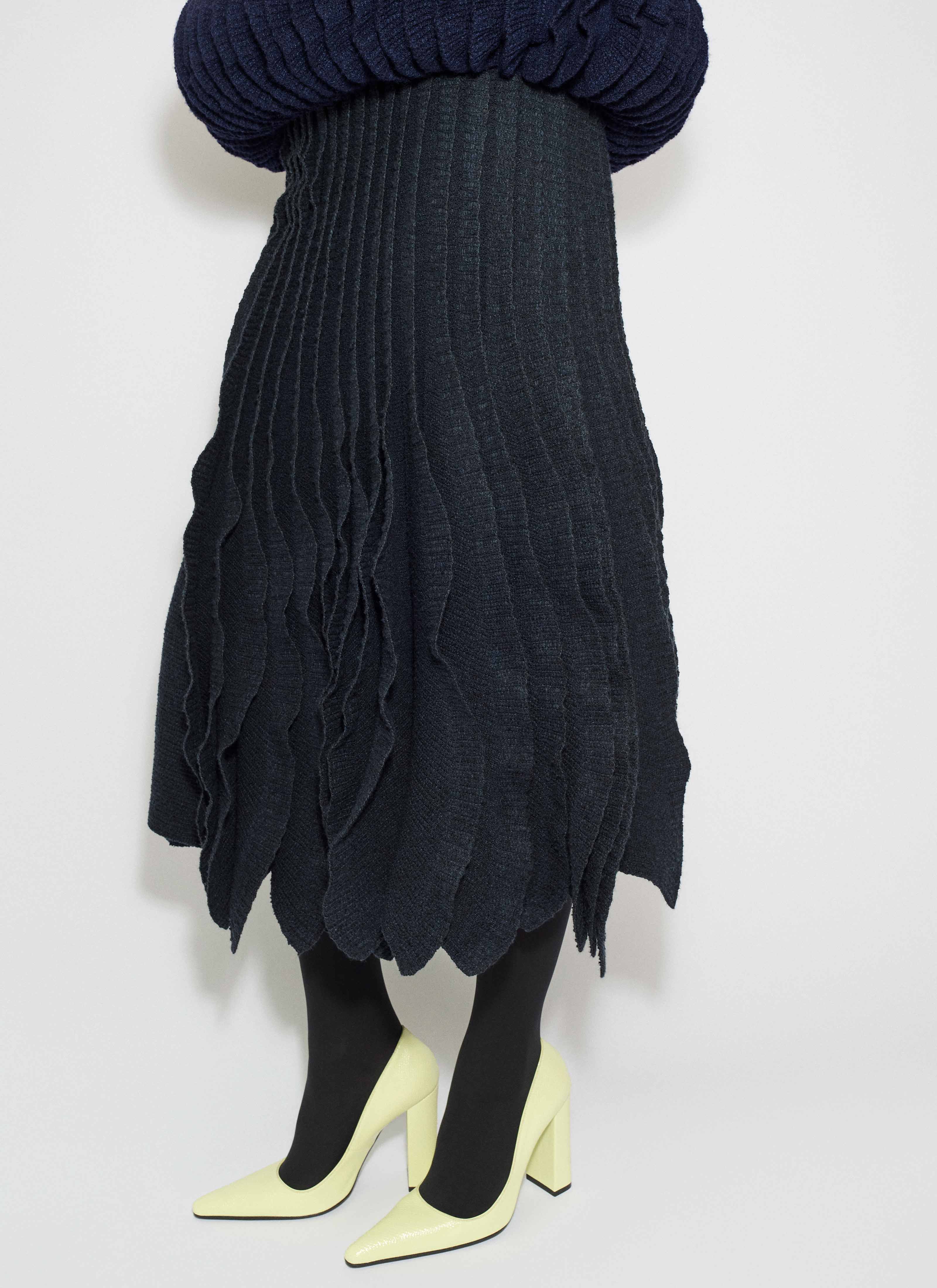 ALAÏA MARINE TWEED KNIT FRILLS SKIRT