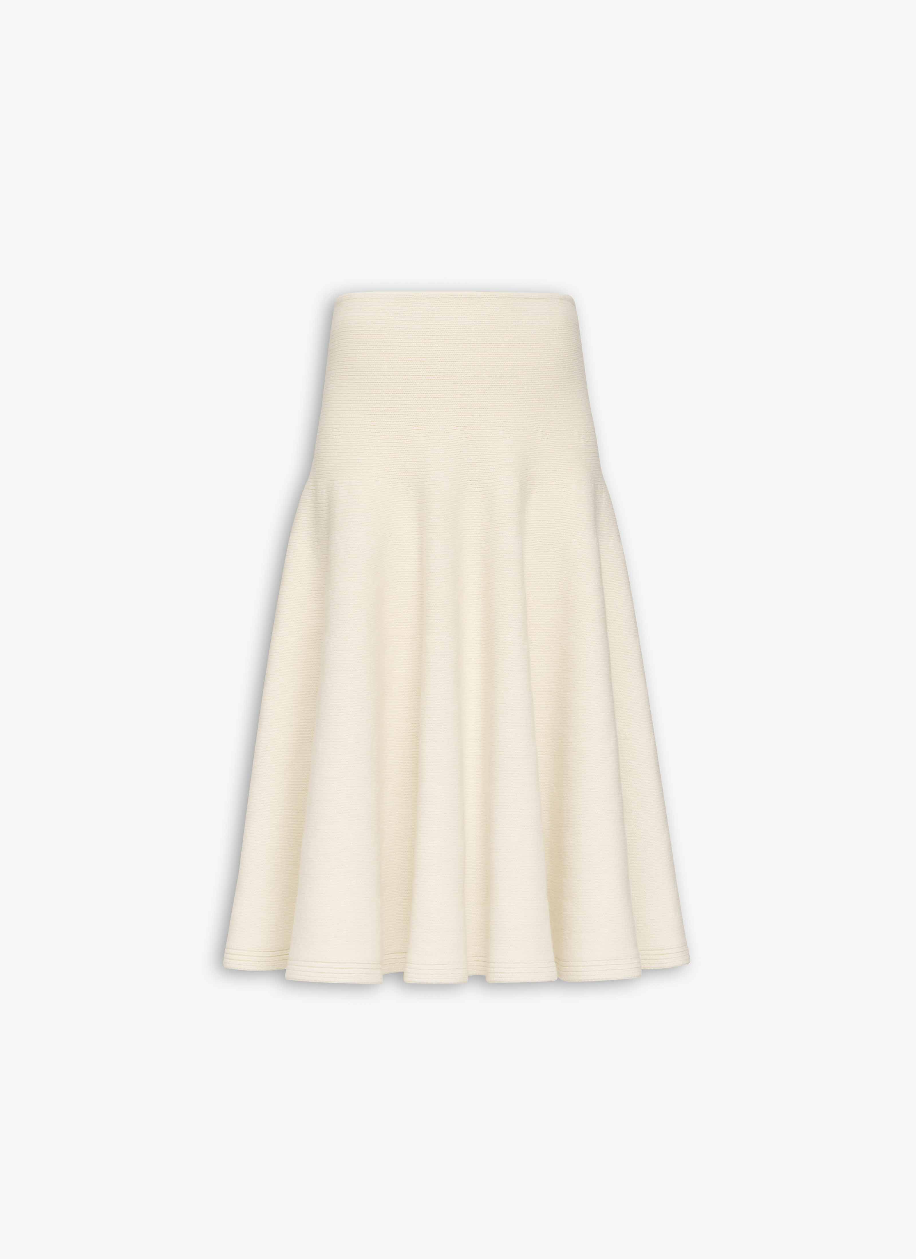 ALAÏA WHITE CASHMERE KNIT FLARE SKIRT