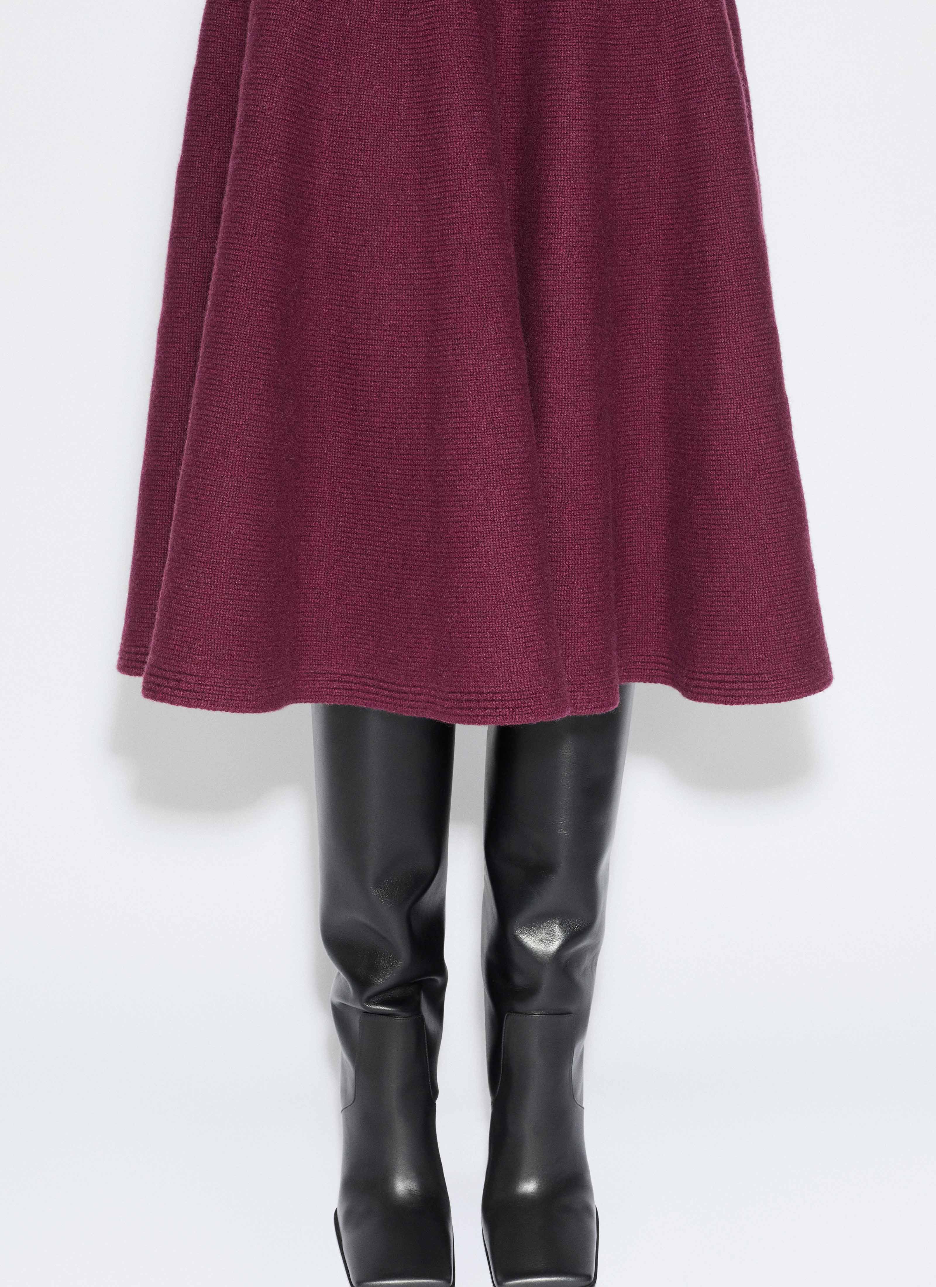 ALAÏA BURGUNDY CASHMERE KNIT FLARE SKIRT