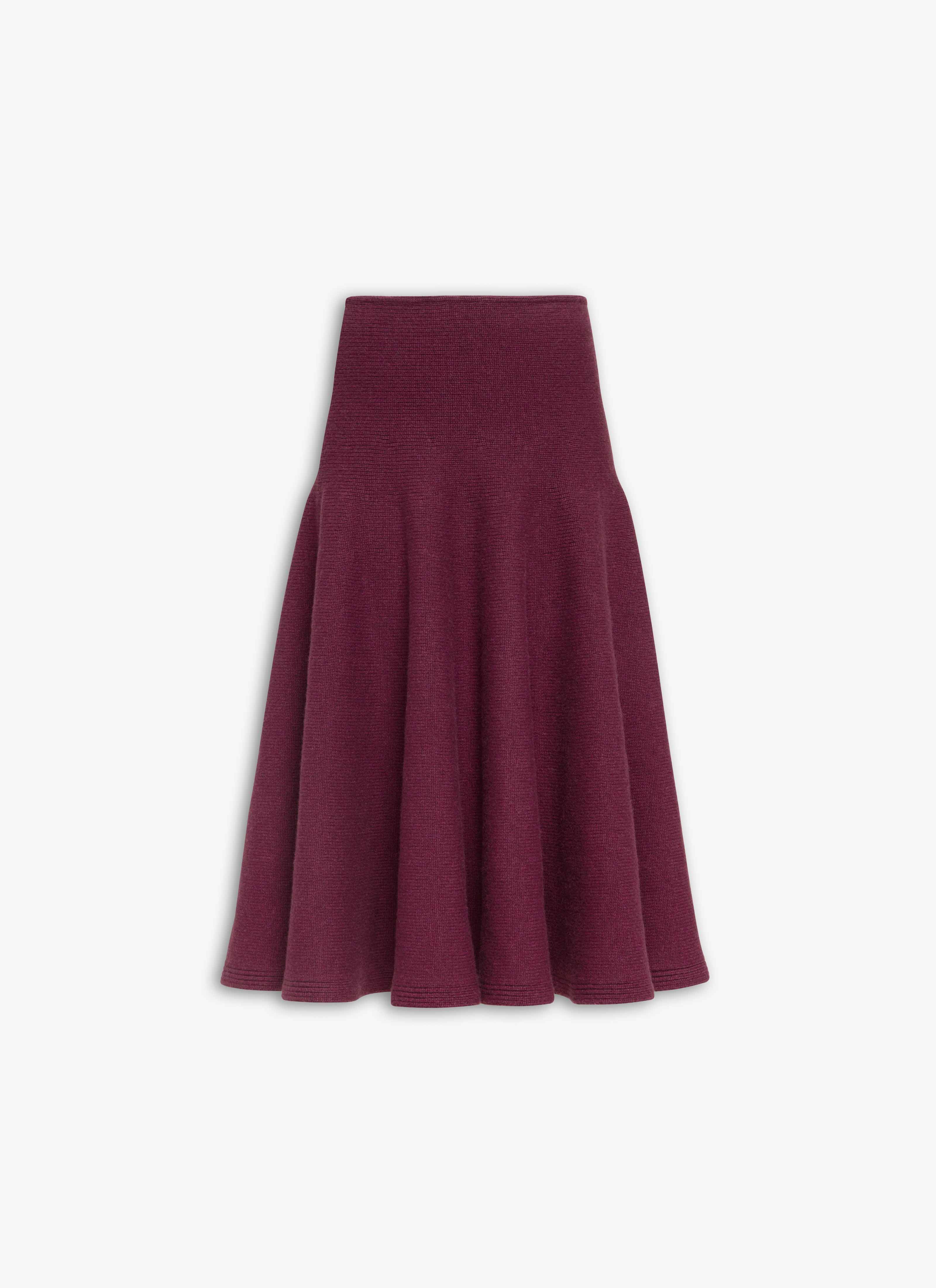 ALAÏA BURGUNDY CASHMERE KNIT FLARE SKIRT