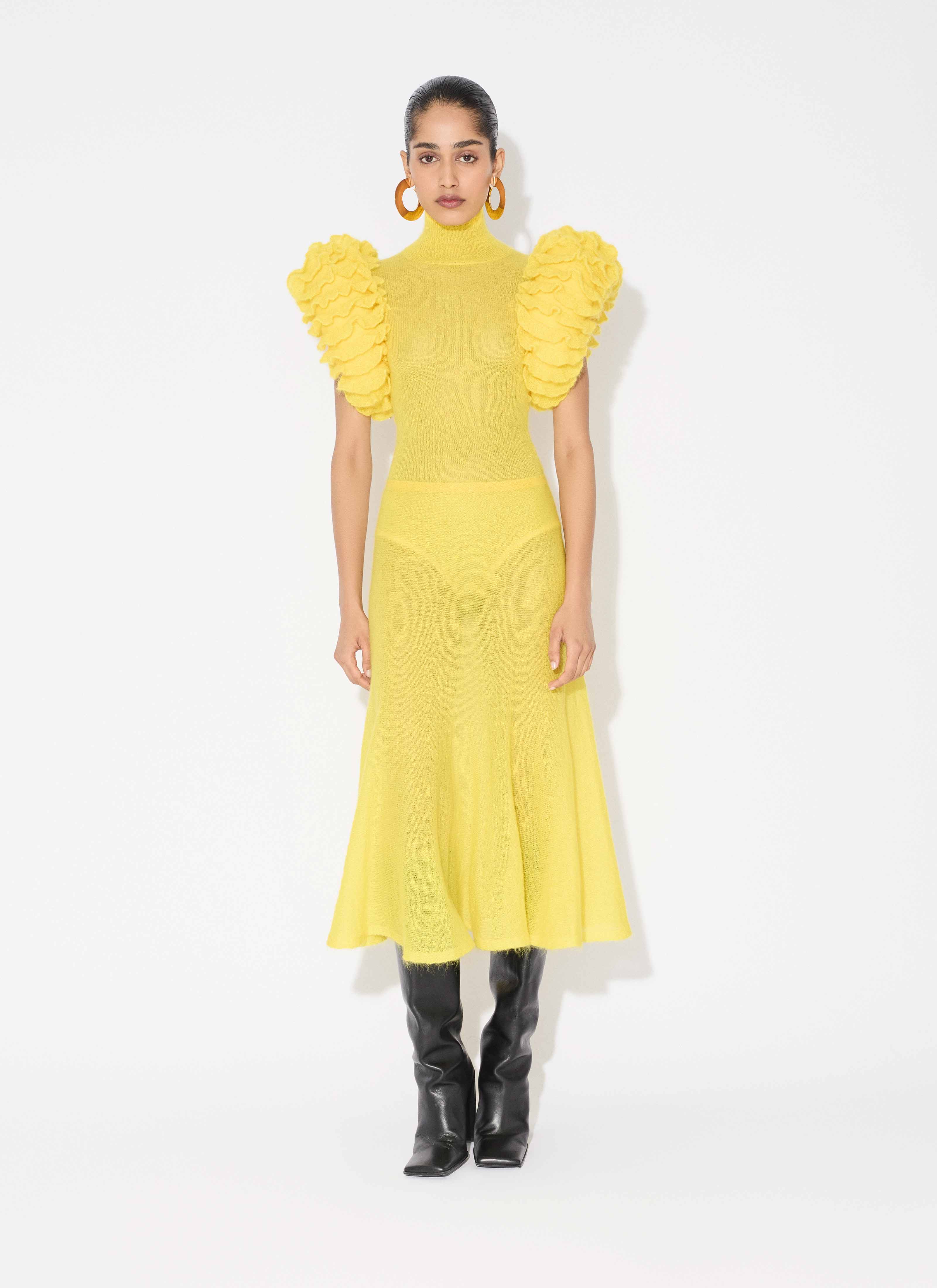 ALAÏA YELLOW MOHAIR KNIT CIRCLE SKIRT