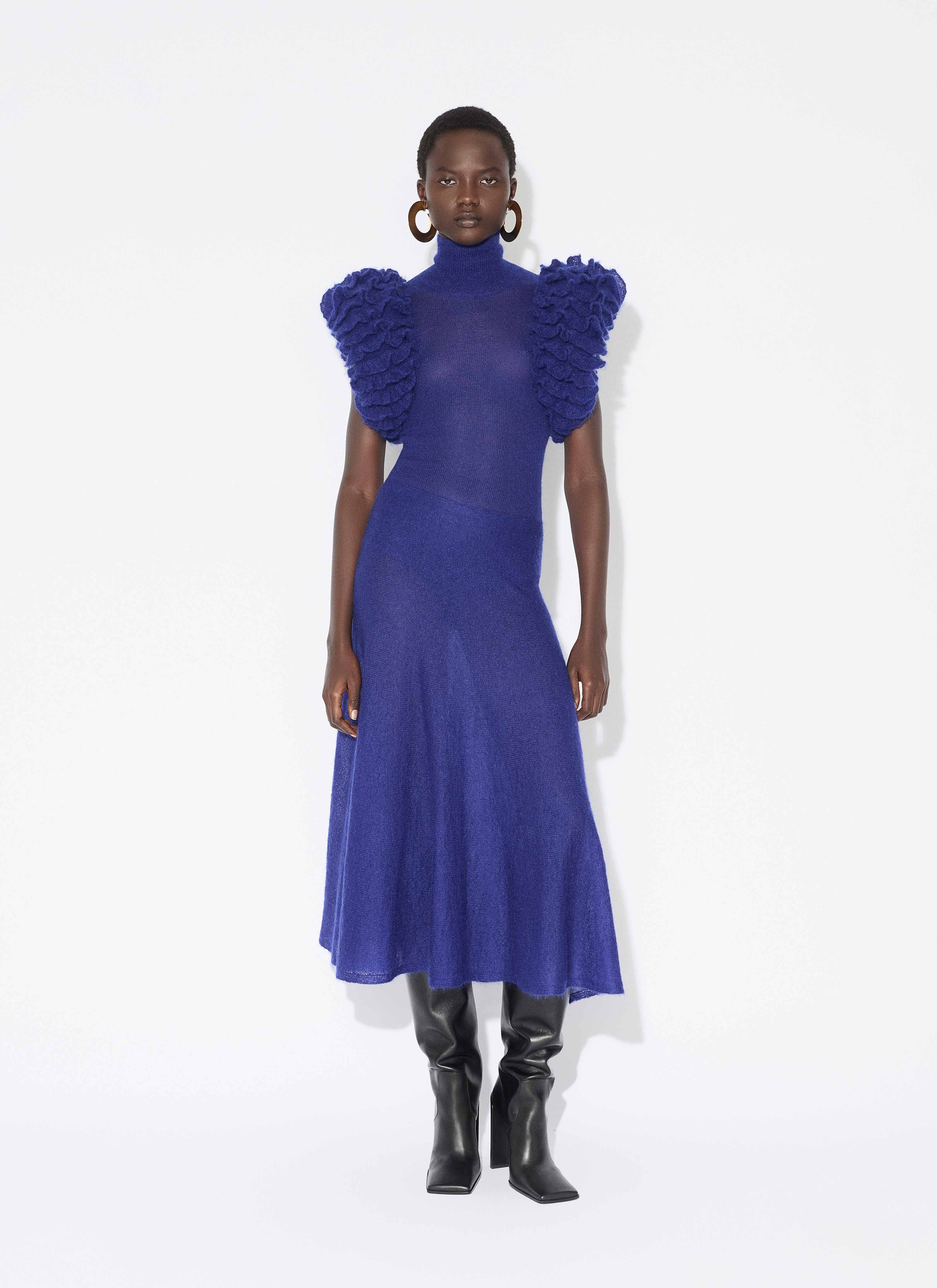 ALAÏA INDIGO MOHAIR KNIT CIRCLE SKIRT