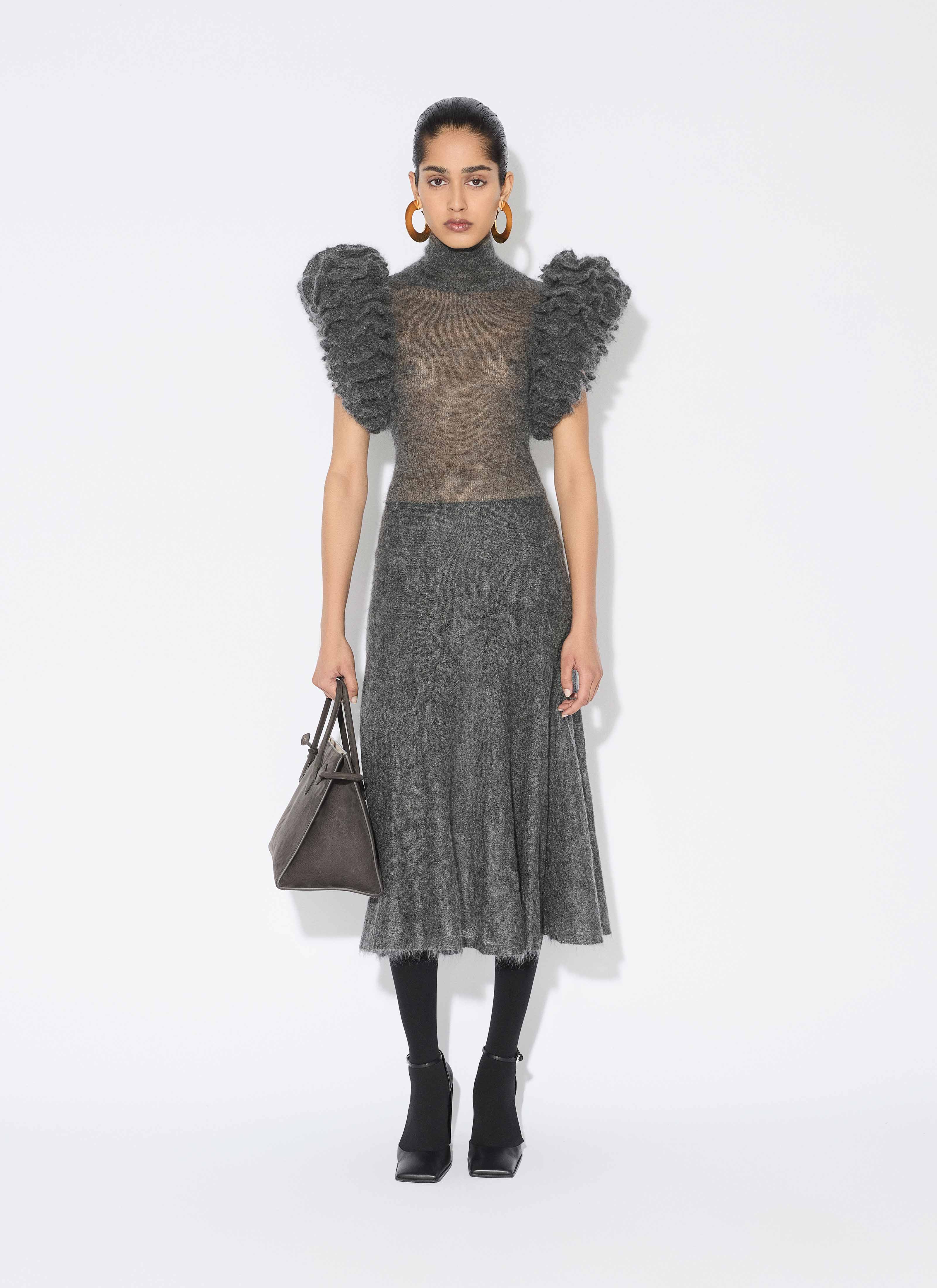 ALAÏA GRAY MOHAIR KNIT CIRCLE SKIRT