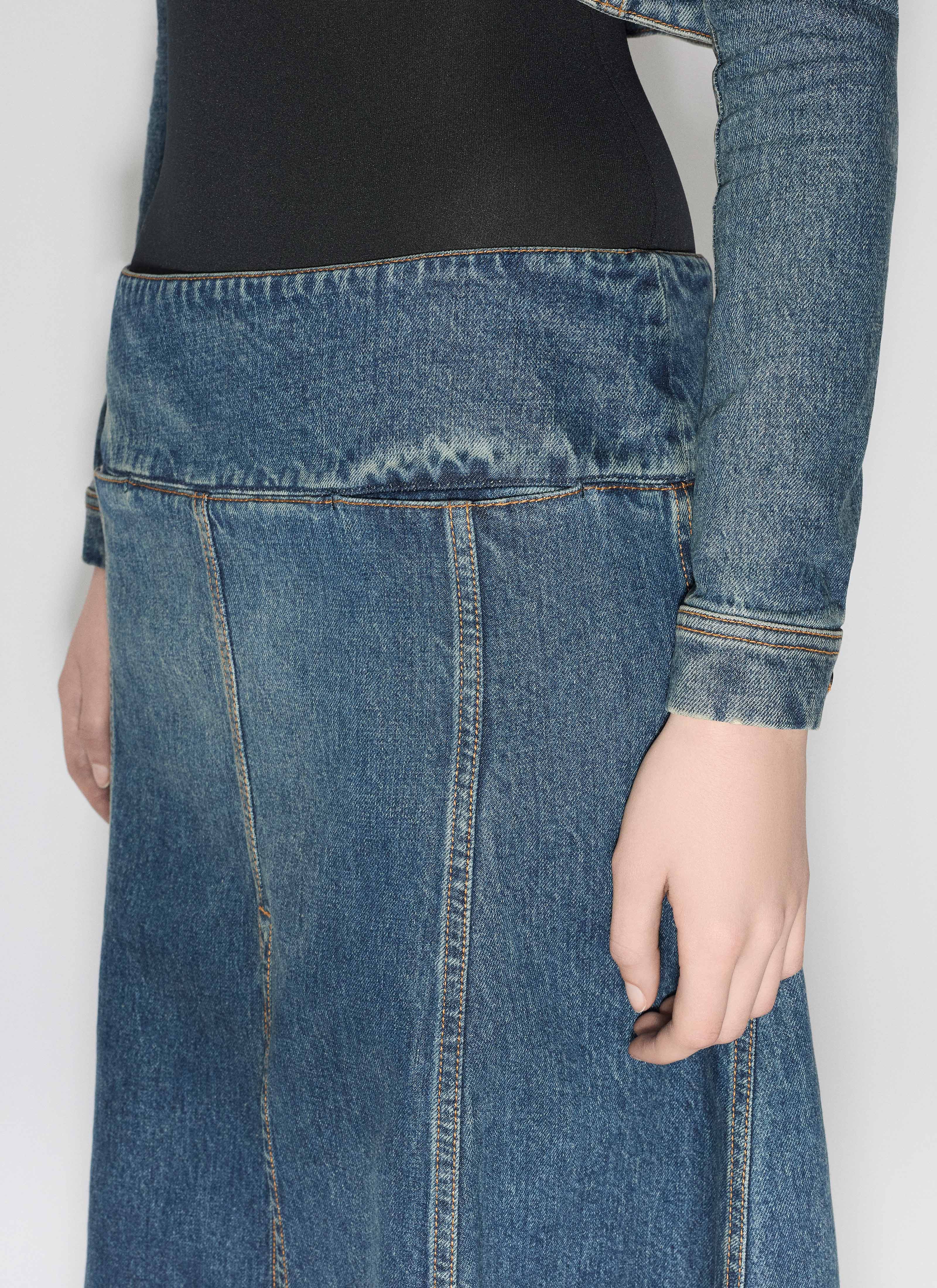 ALAÏA BLUE DENIM SLIT SKIRT