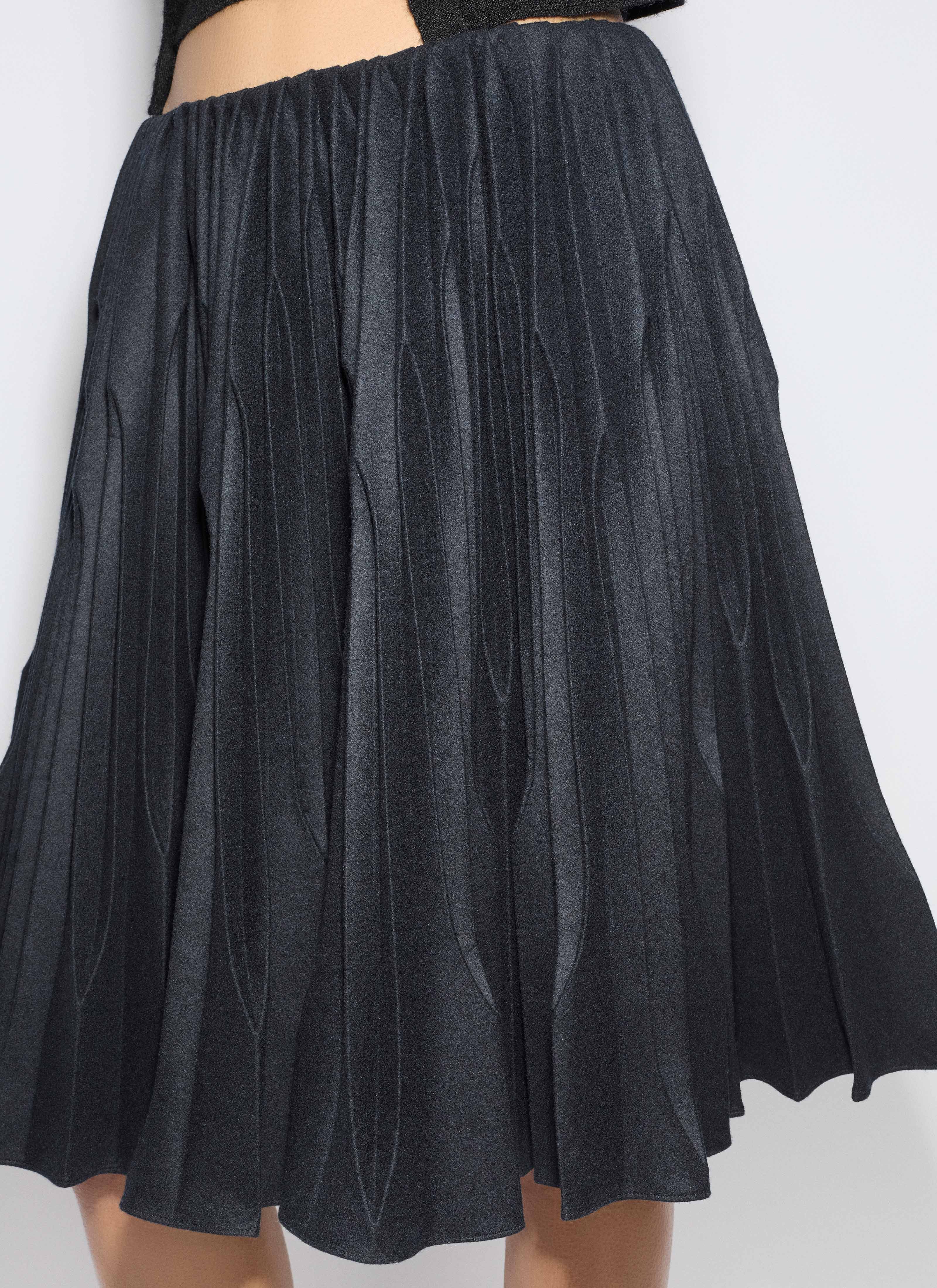 ALAÏA MARINE MERINO FLANNEL PLEATED SKIRT