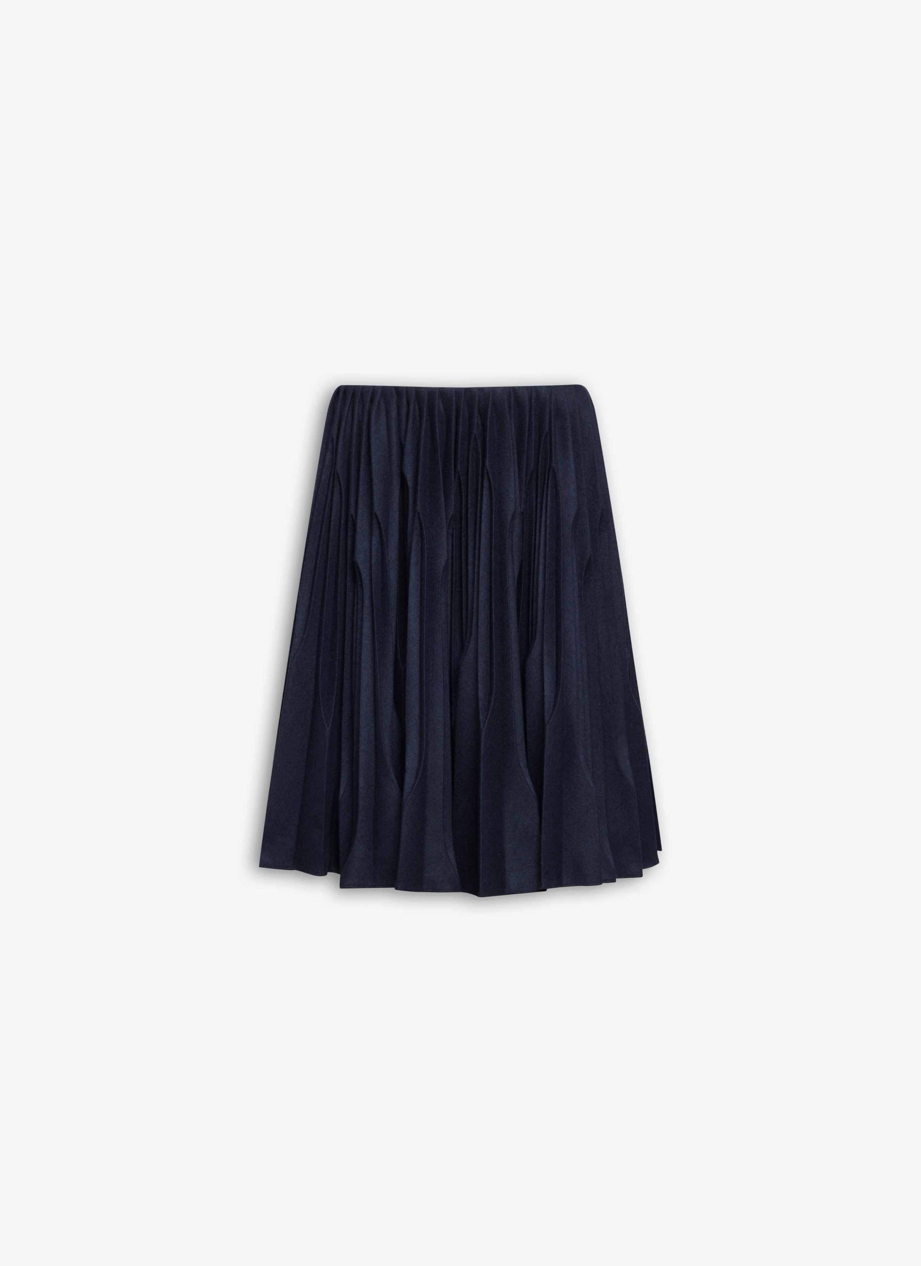 ALAÏA MARINE MERINO FLANNEL PLEATED SKIRT