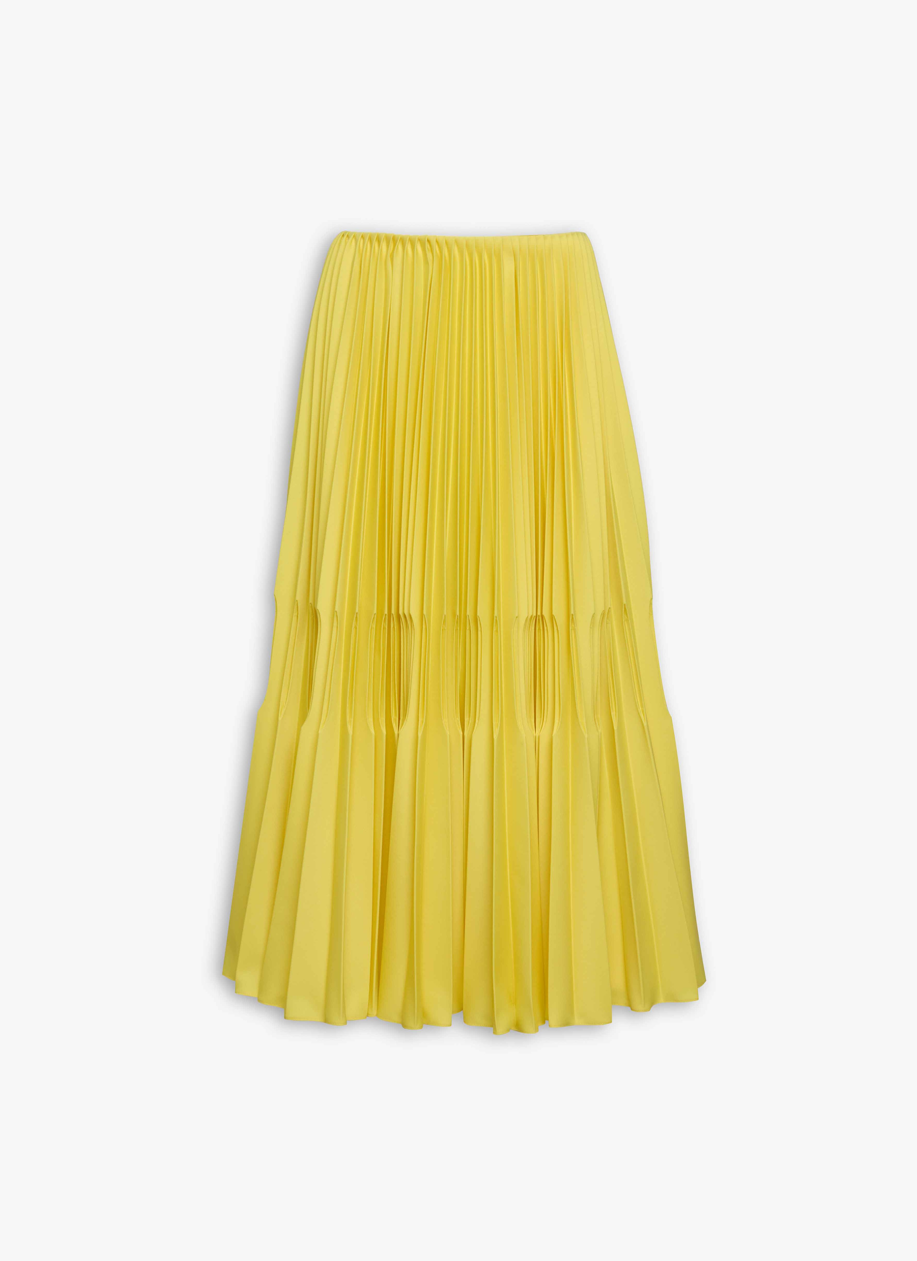 ALAÏA BRIGHT YELLOW WOOL GABARDINE PLEATED SKIRT