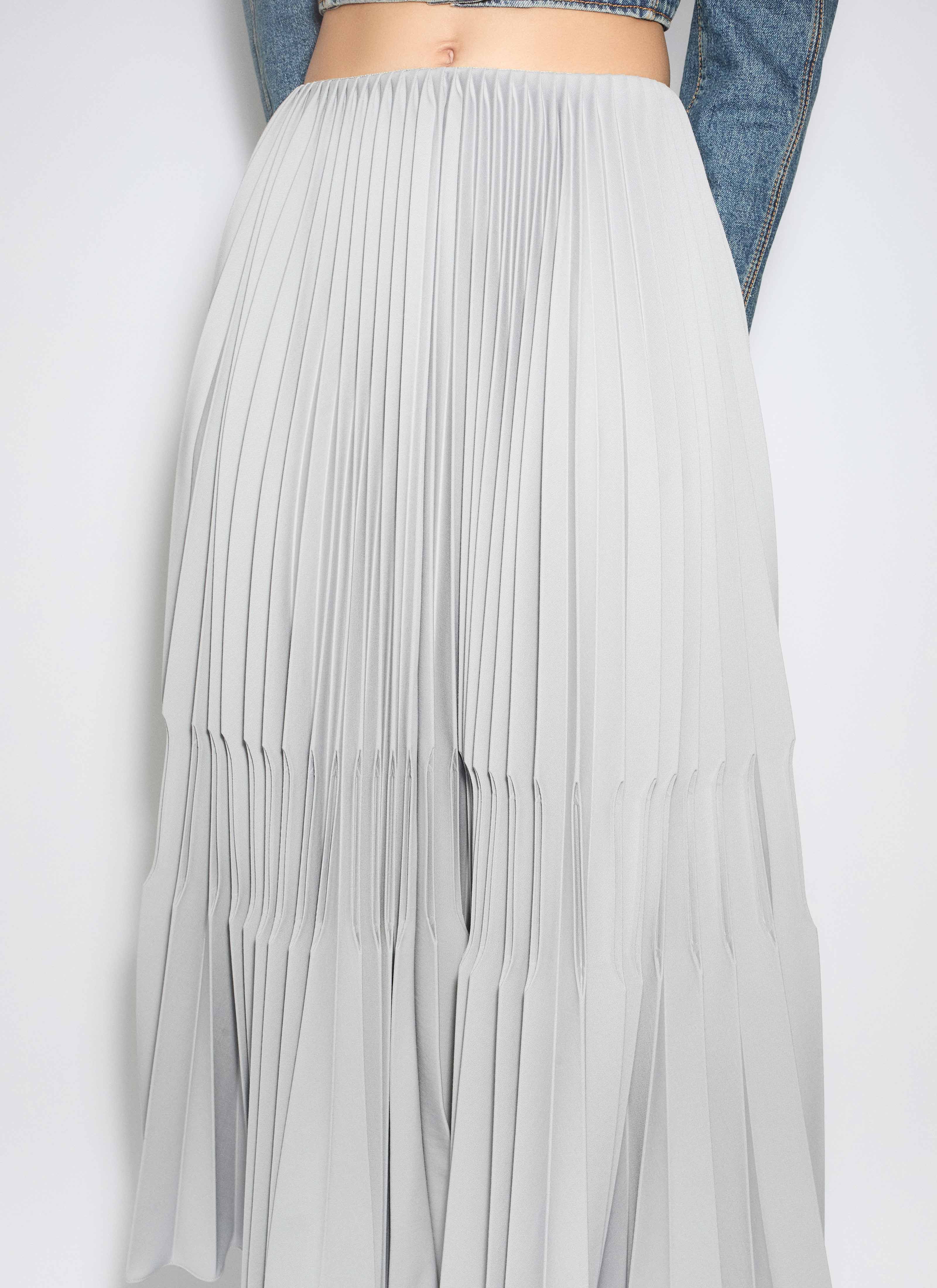 ALAÏA MOUSE GREY WOOL GABARDINE PLEATED SKIRT