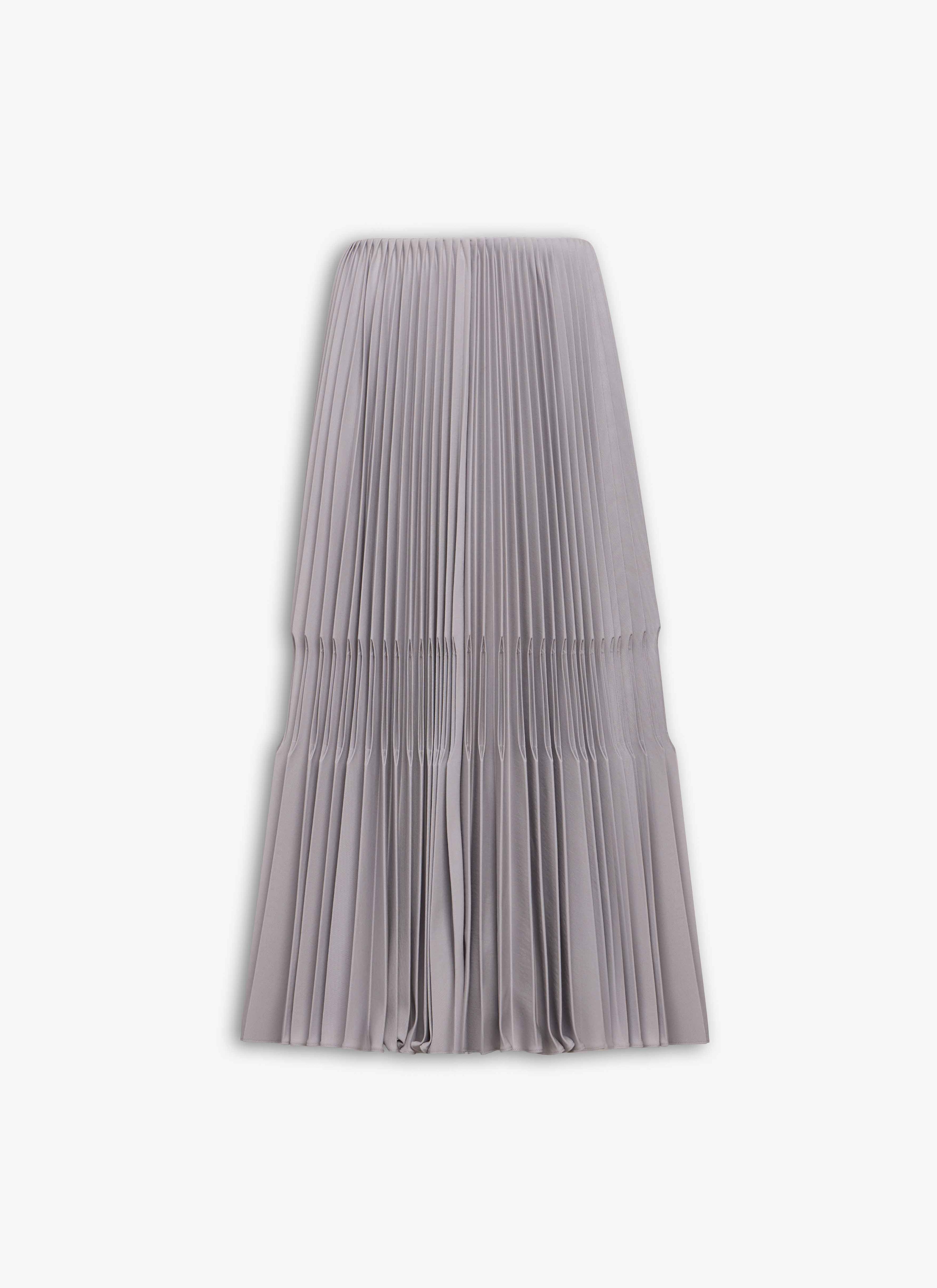 ALAÏA MOUSE GREY WOOL GABARDINE PLEATED SKIRT