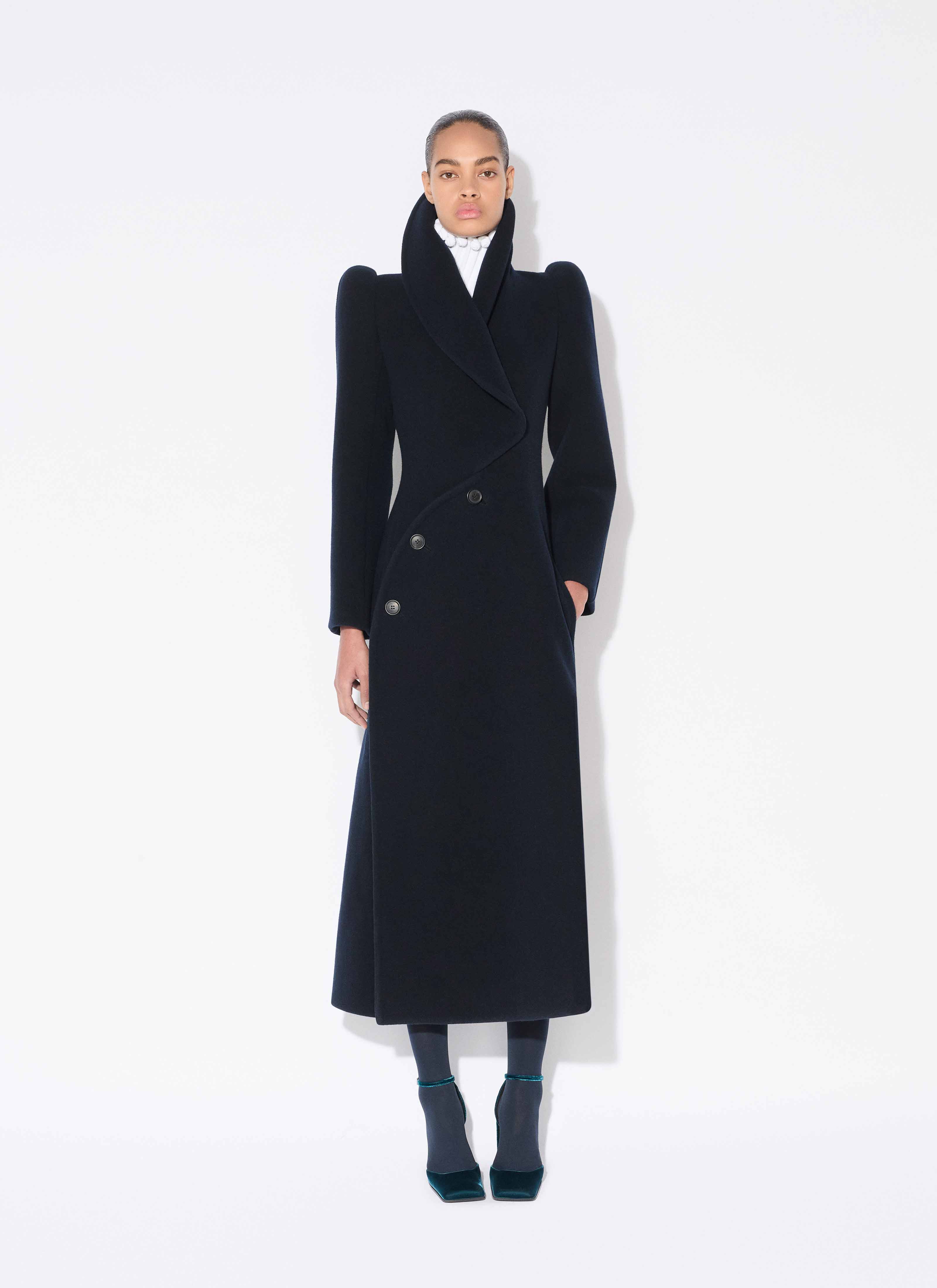 ALAÏA MIDNIGHT WOOL CURVED COAT