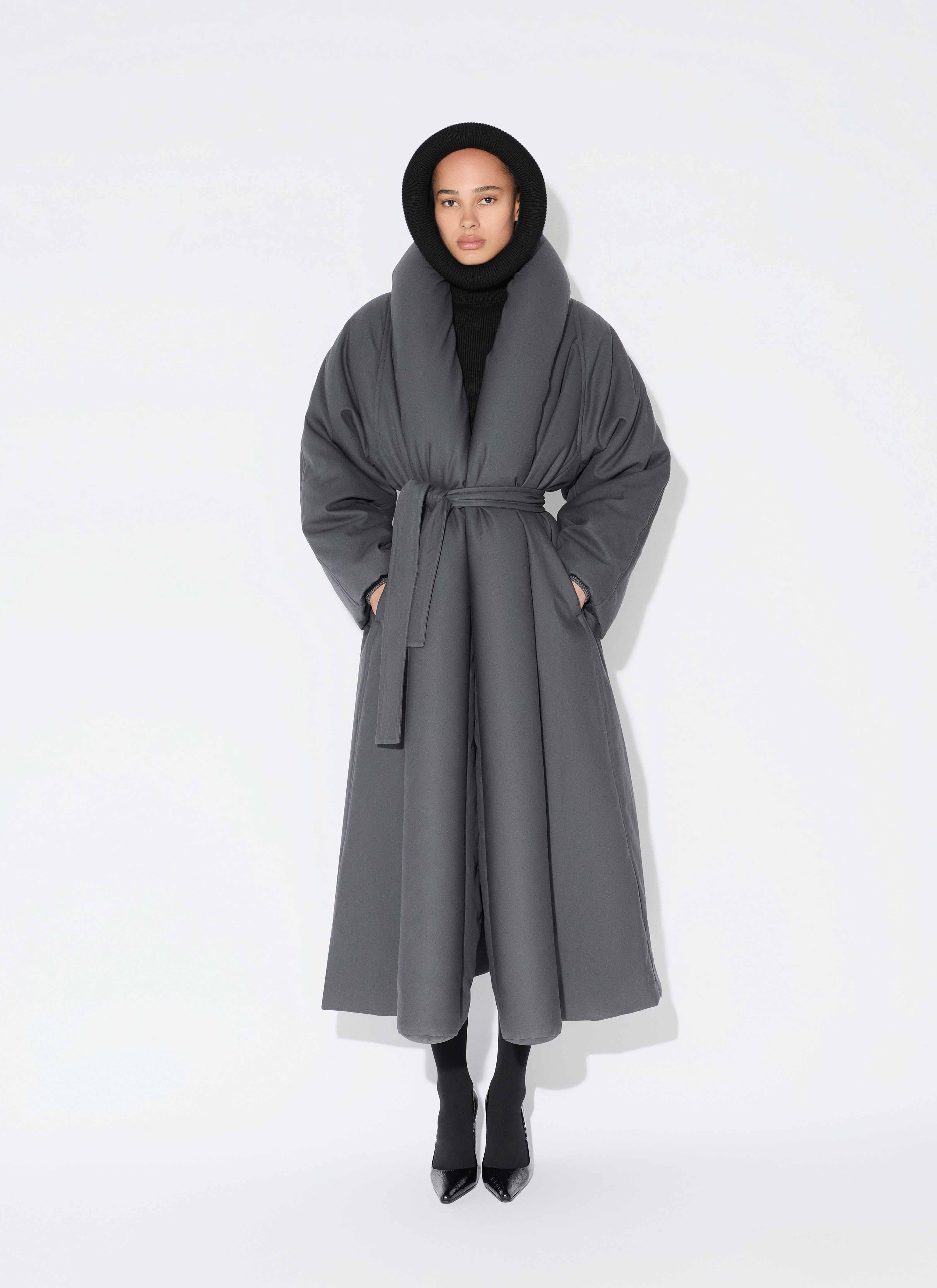 ALAÏA ASH COTTON GABARDINE PADDED TRENCH