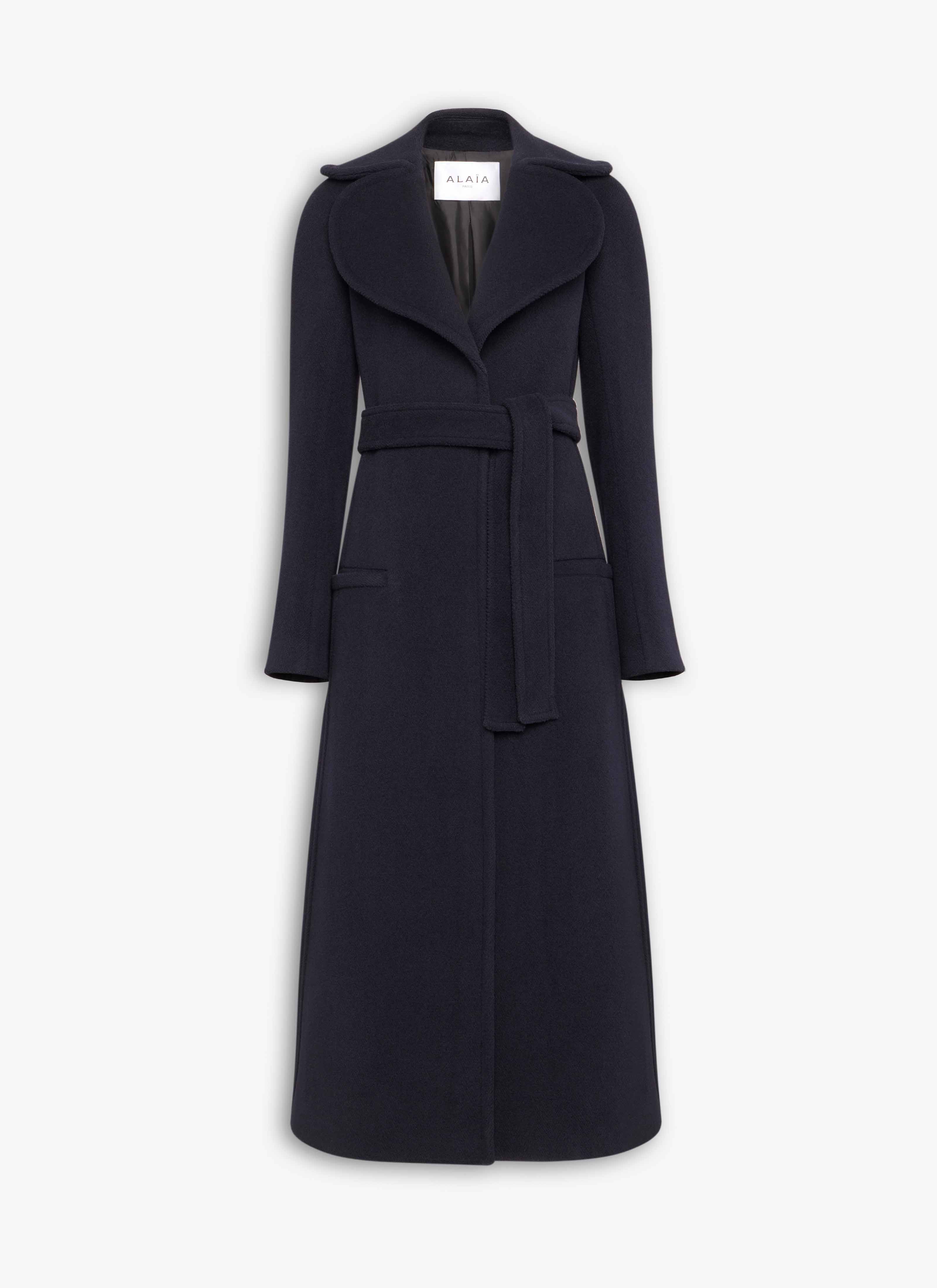 ALAÏA MARINE CINCHED WOOL COAT