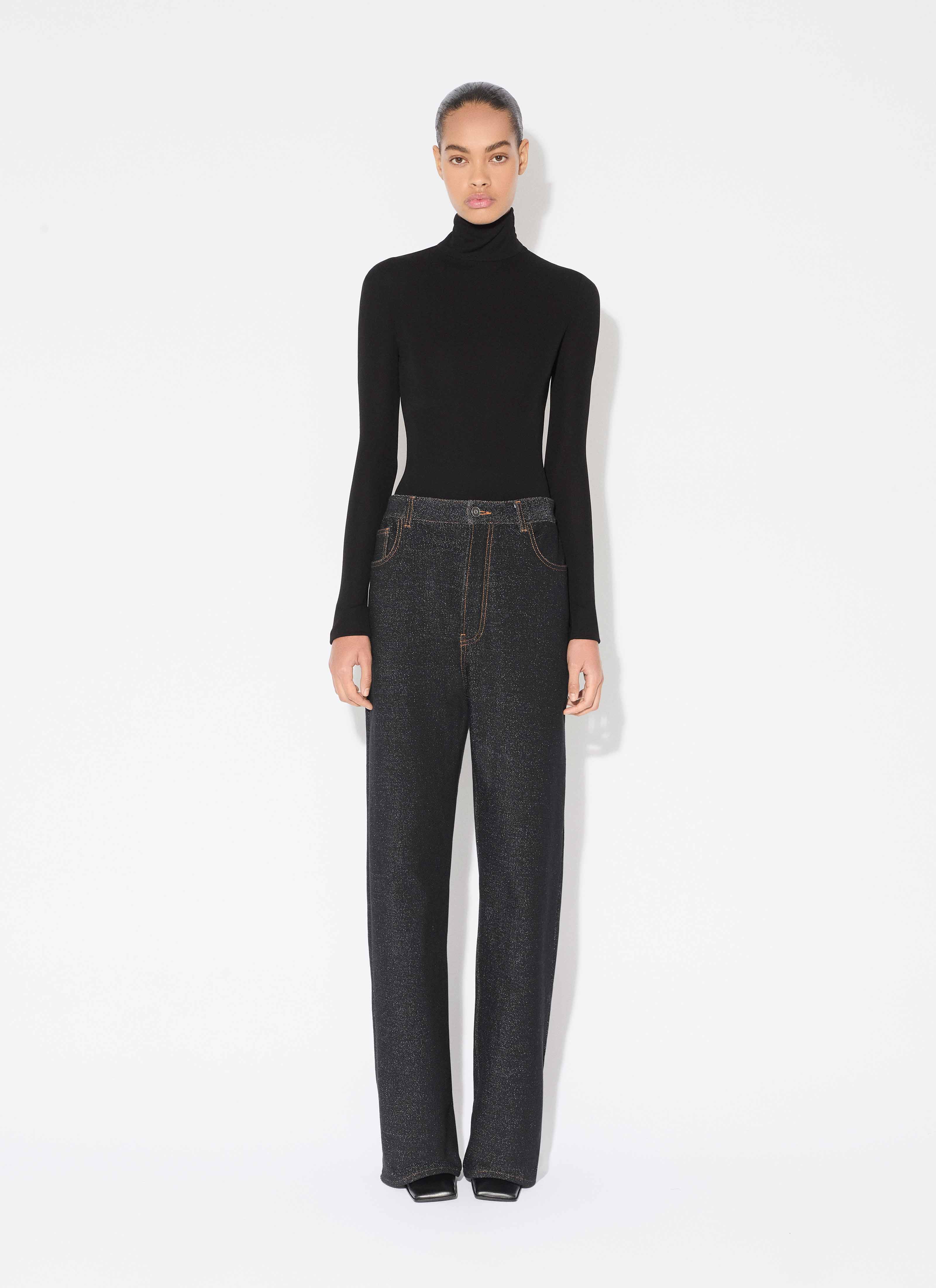ALAÏA BLACK/WHITE DENIM KNIT LOOSE PANTS