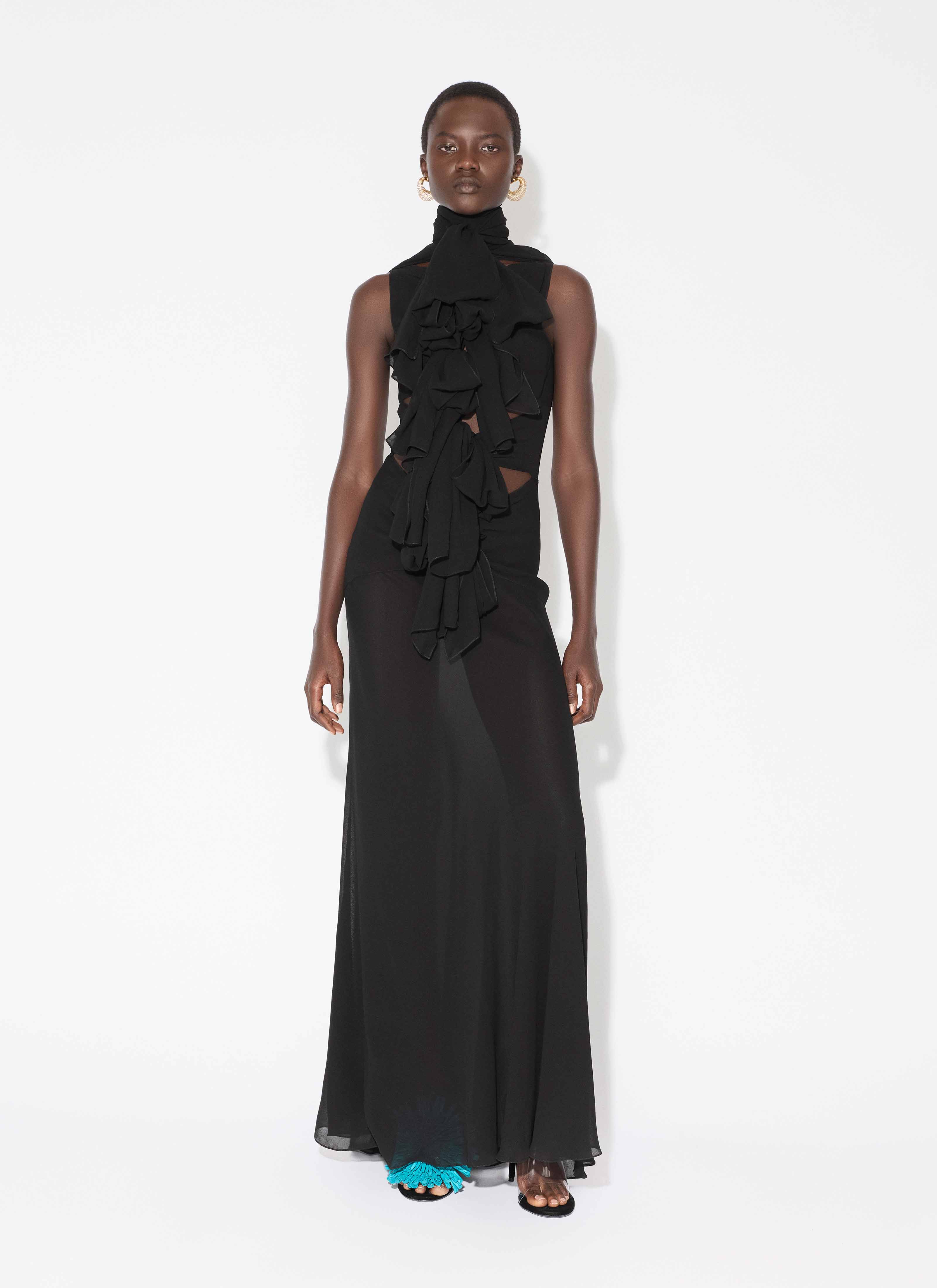 ALAÏA BLACK LIGHT GEORGETTE BOW DRESS